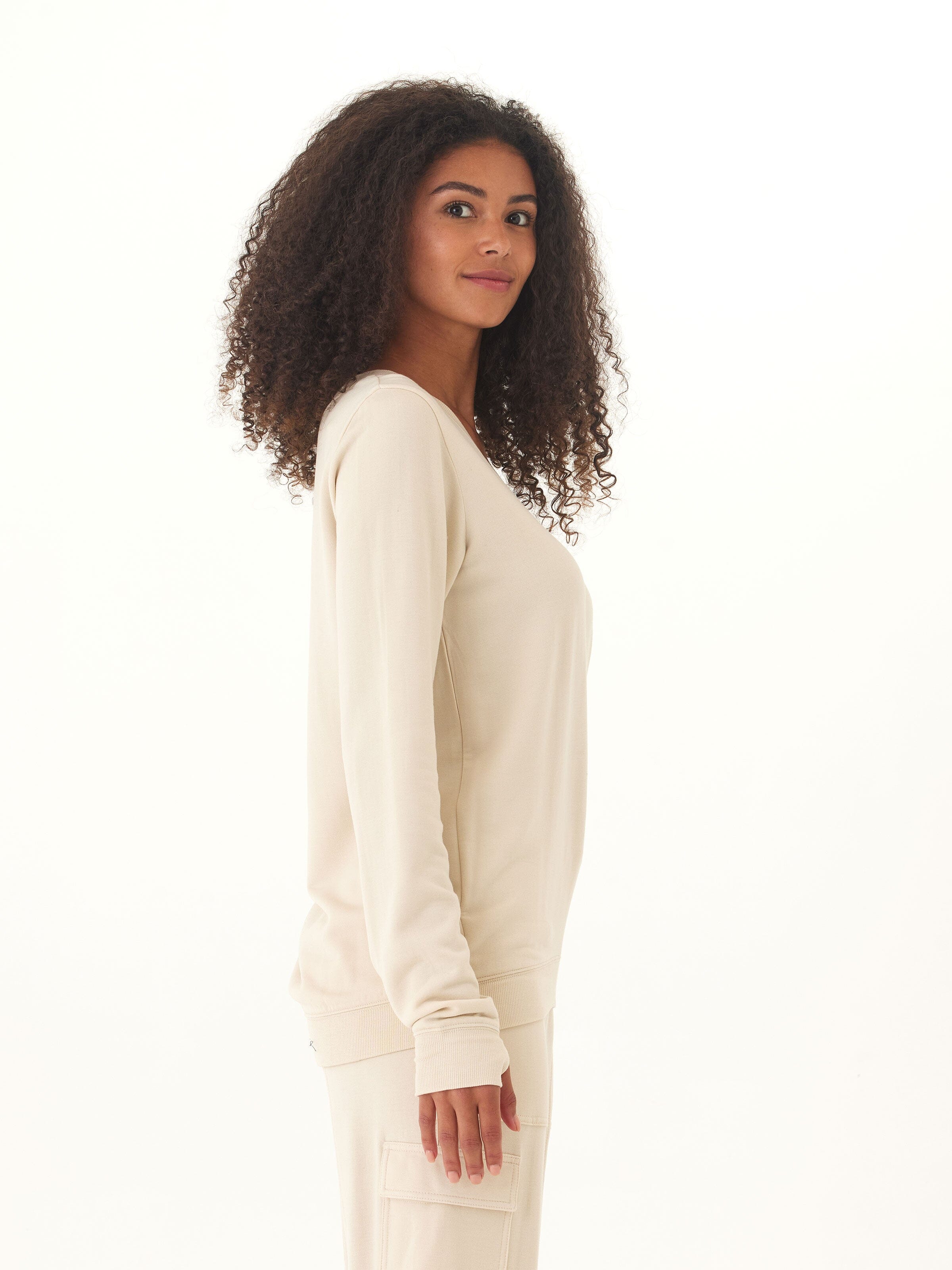 Edwina Feather Fleece V-Neck Sweatshirt for Women