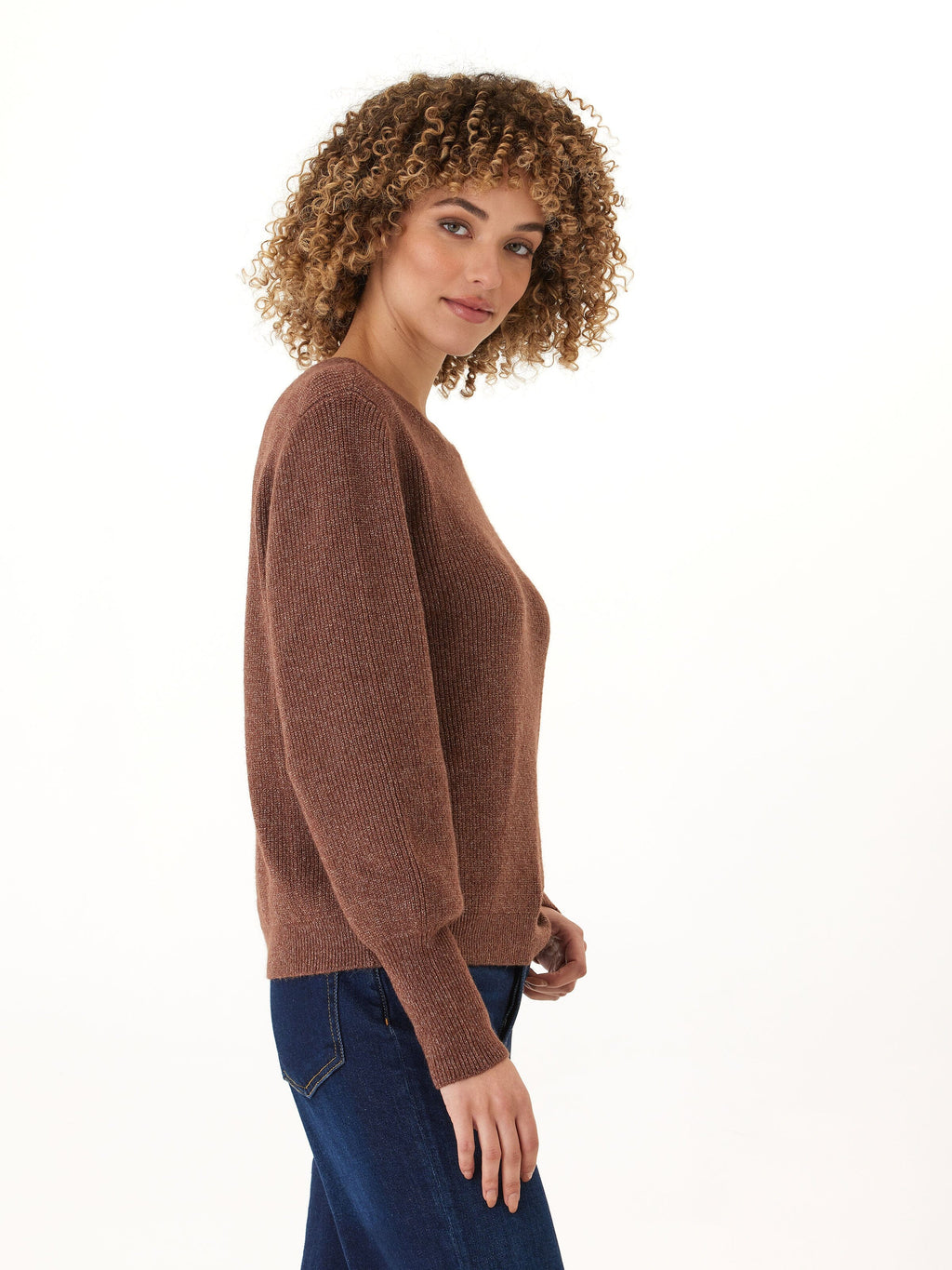 Avalee Cozy Brown Ribbed Knit Crewneck Sweater for Women