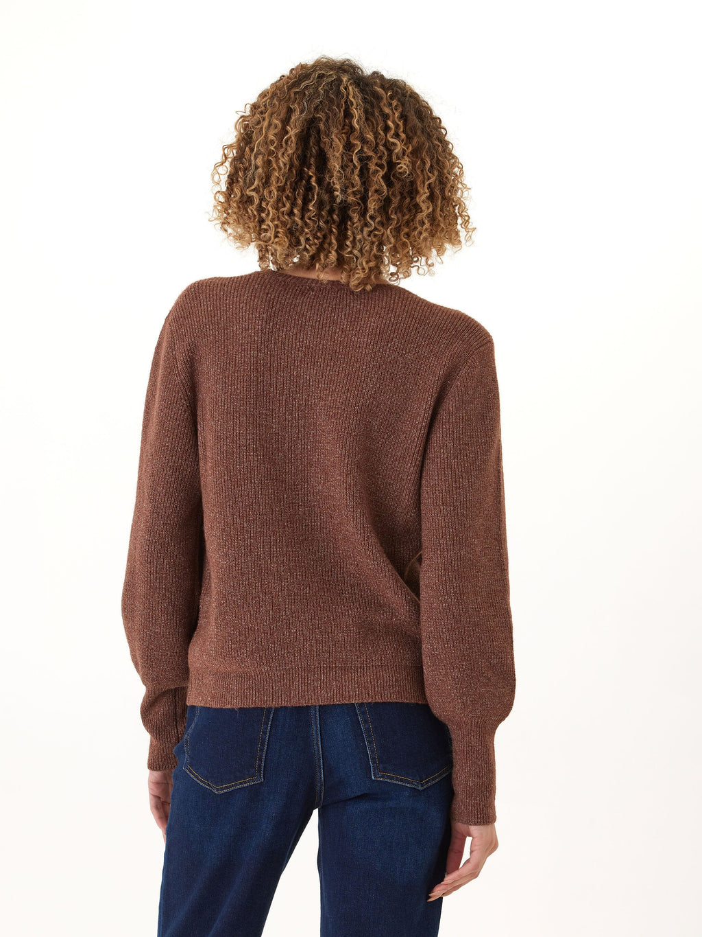 Avalee Cozy Brown Ribbed Knit Crewneck Sweater for Women