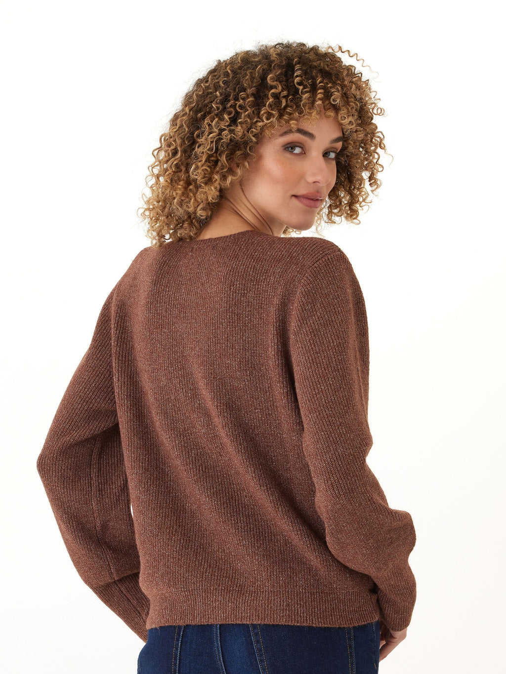 Avalee Cozy Brown Ribbed Knit Crewneck Sweater for Women