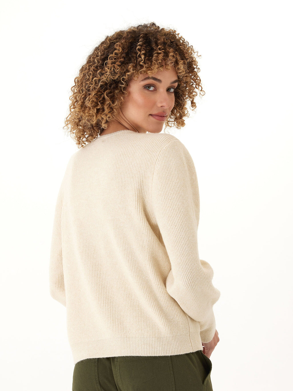 Avalee Cozy Solid Knit Crewneck Sweater in Beige/Cream