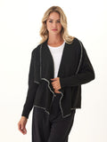 Esmae cozy solid knit open front sweater cardigan in black and white