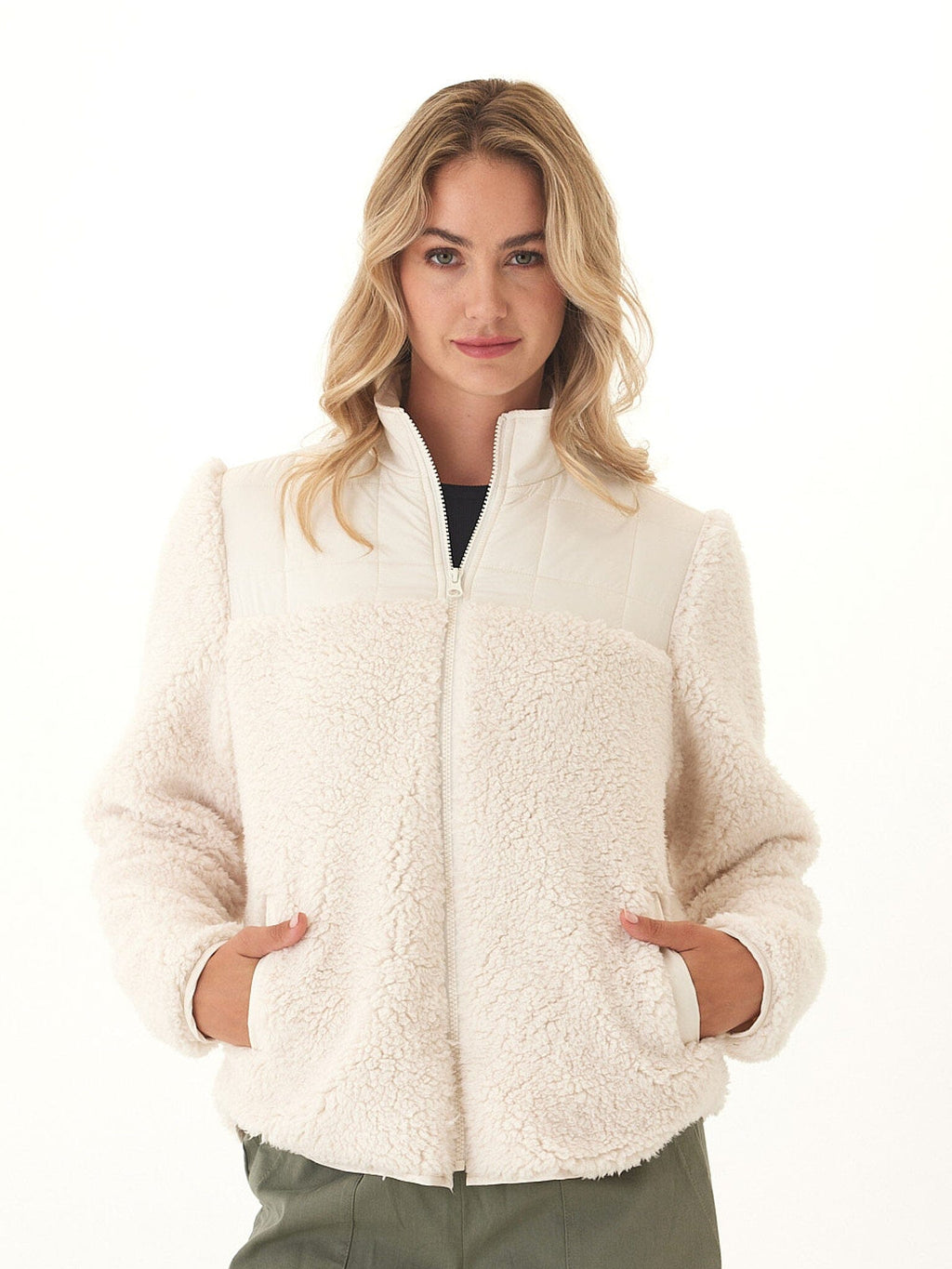 Catherine Puffer Sherpa Mix Jacket - Cream Off-White Relaxed Fit