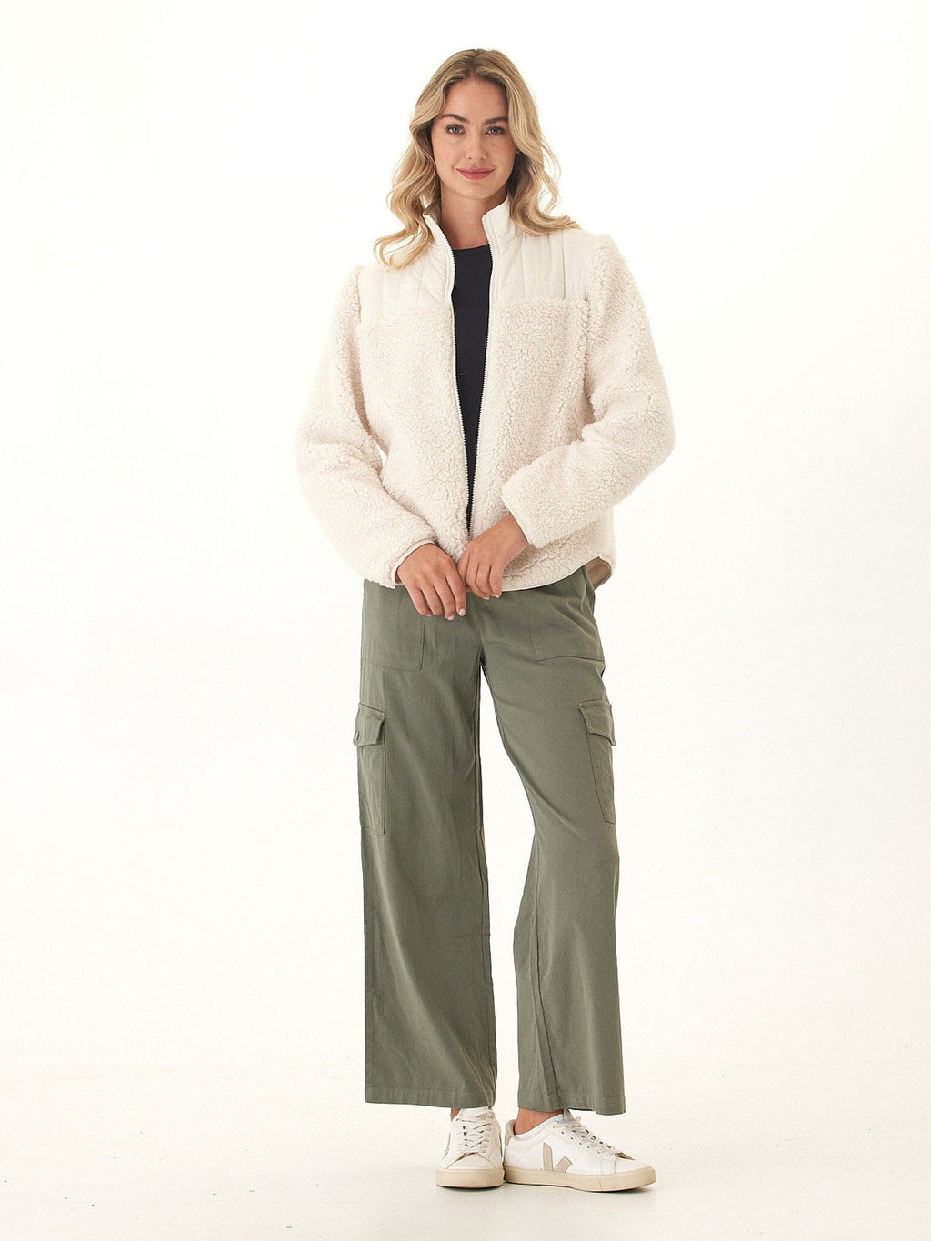 Catherine Puffer Sherpa Mix Jacket - Cream Off-White Relaxed Fit