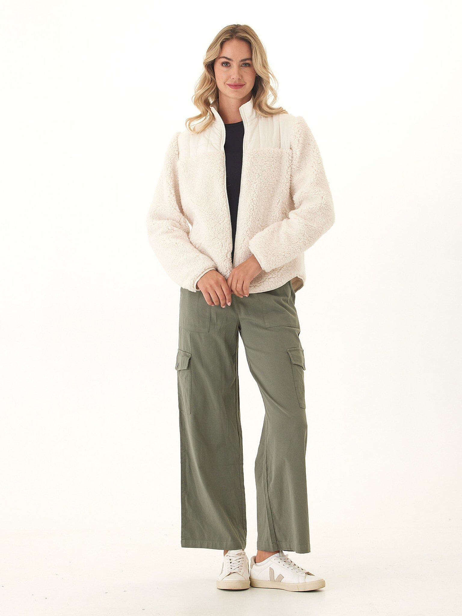 Catherine Puffer Sherpa Mix Jacket - Cream Off-White Relaxed Fit