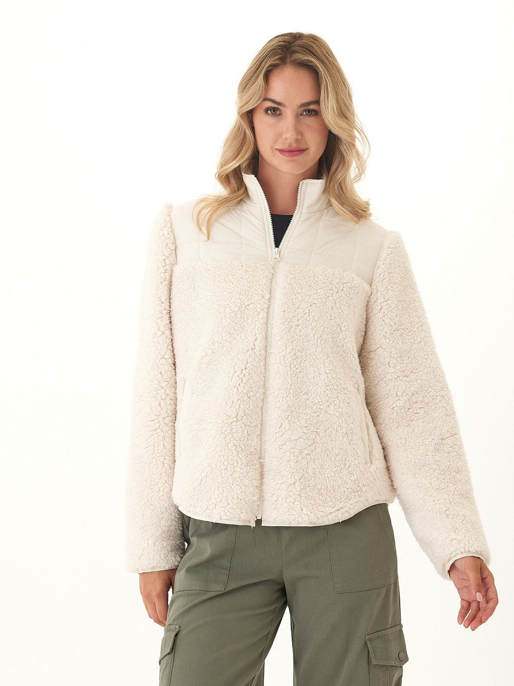 Catherine Puffer Sherpa Mix Jacket - Cream Off-White Relaxed Fit