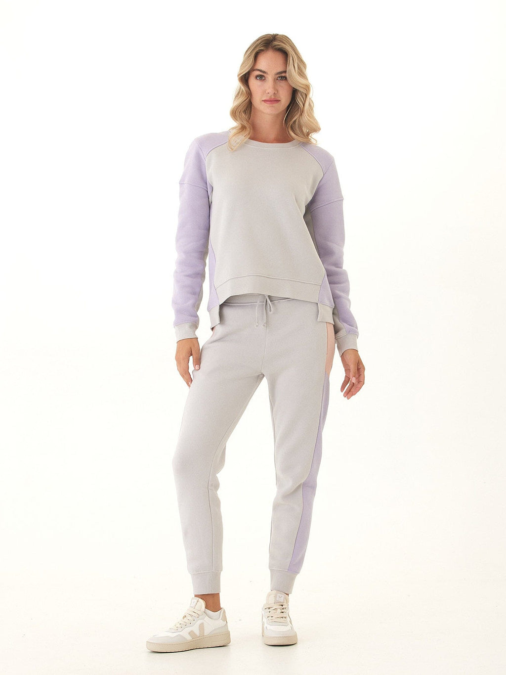 Libby Colorblock Fleece Pullover in Grey or Light-Purple