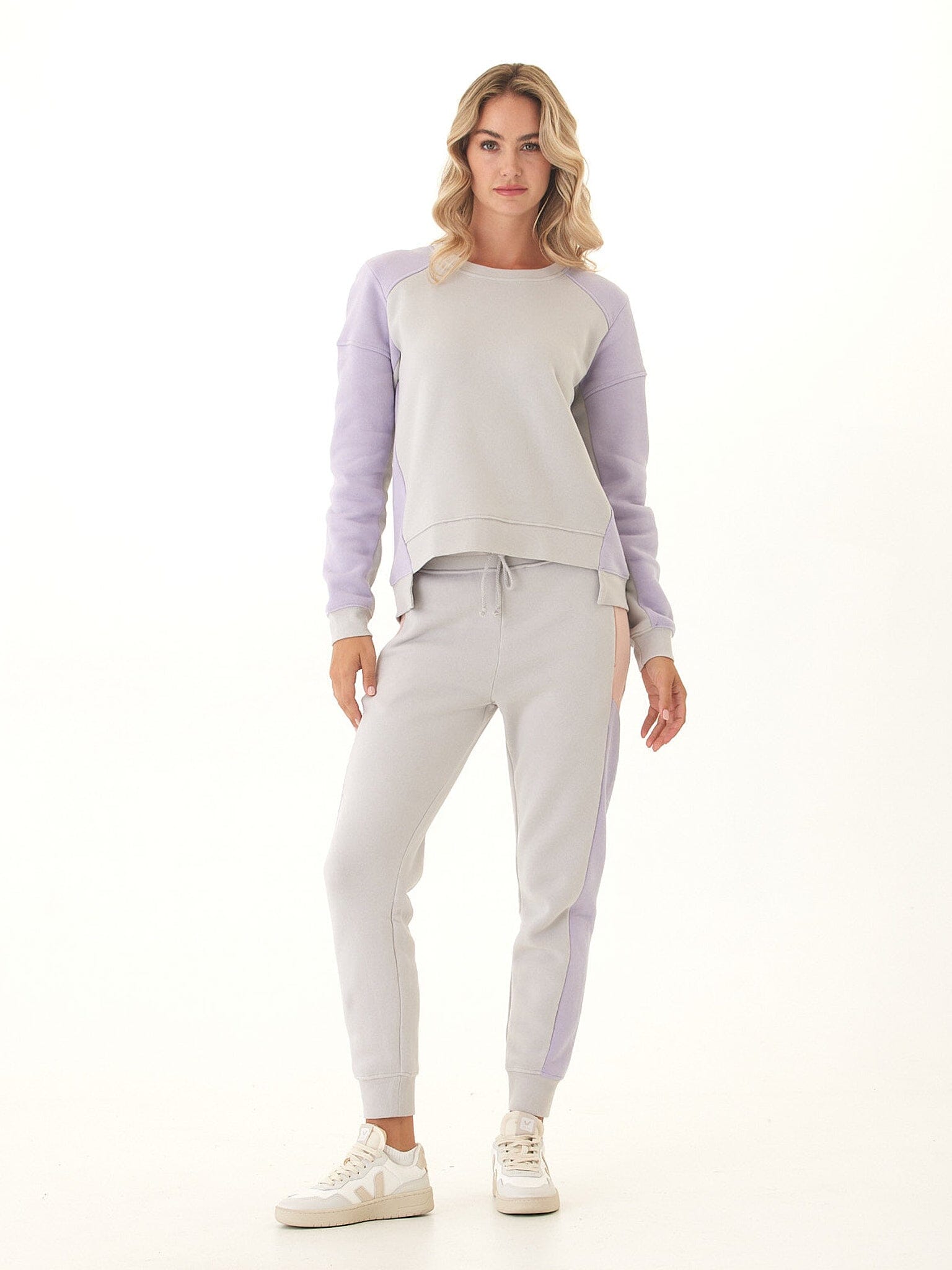 Libby Colorblock Fleece Pullover in Grey or Light-Purple