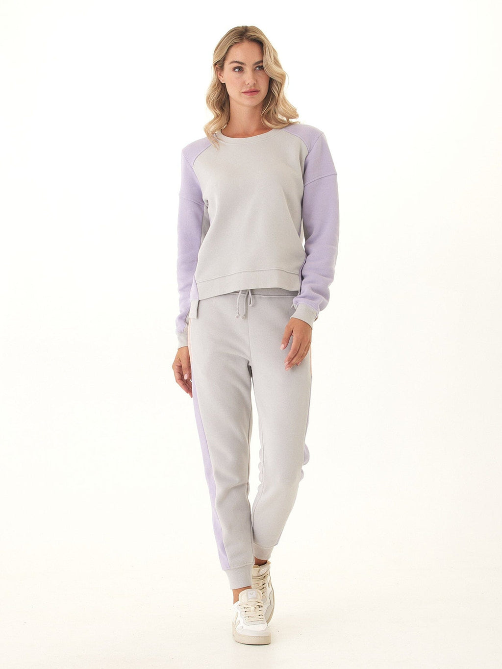 Libby Colorblock Fleece Pullover in Grey or Light-Purple