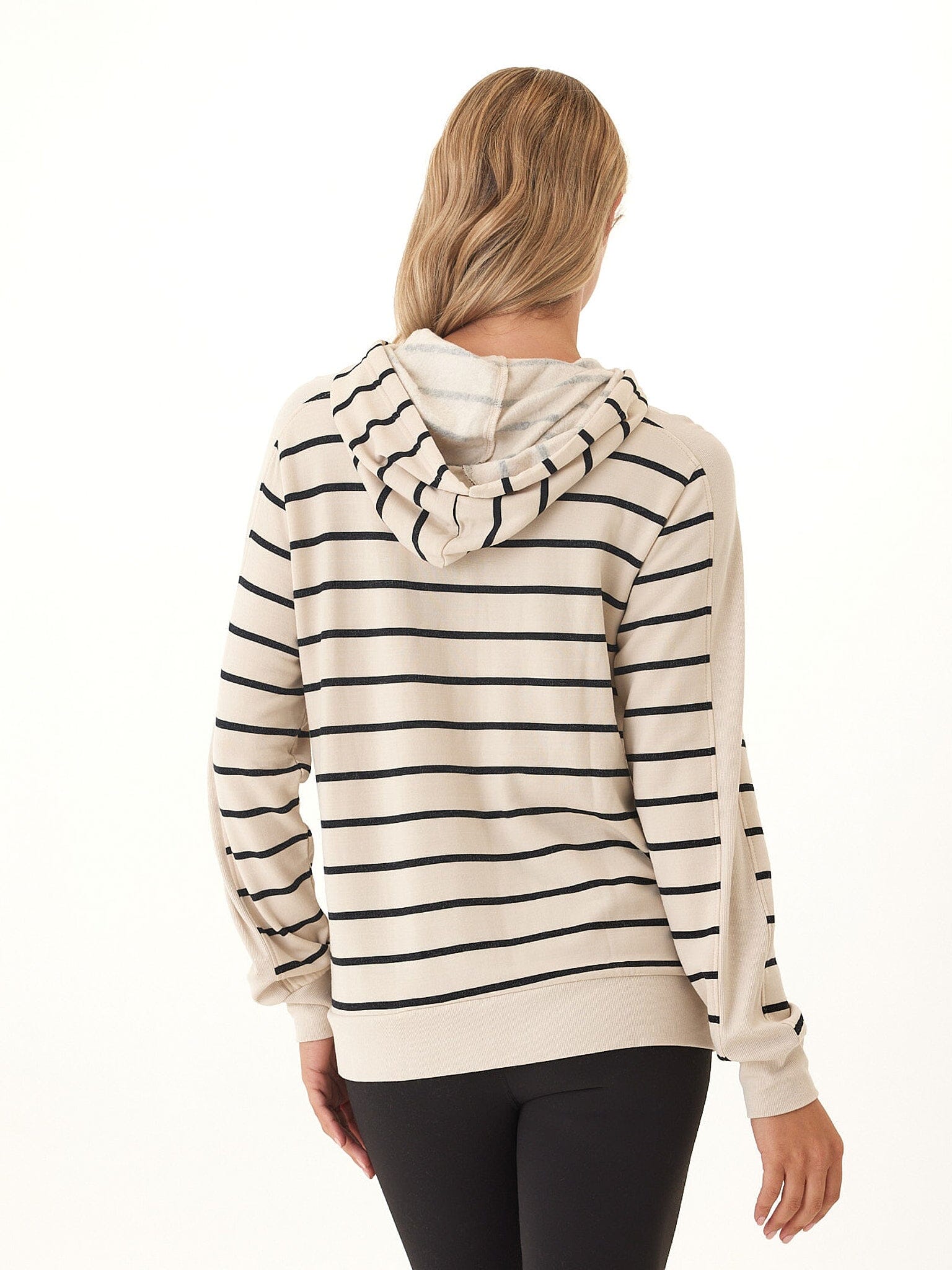 Romi Feather Fleece Rib Mix Striped Hoodie for Women
