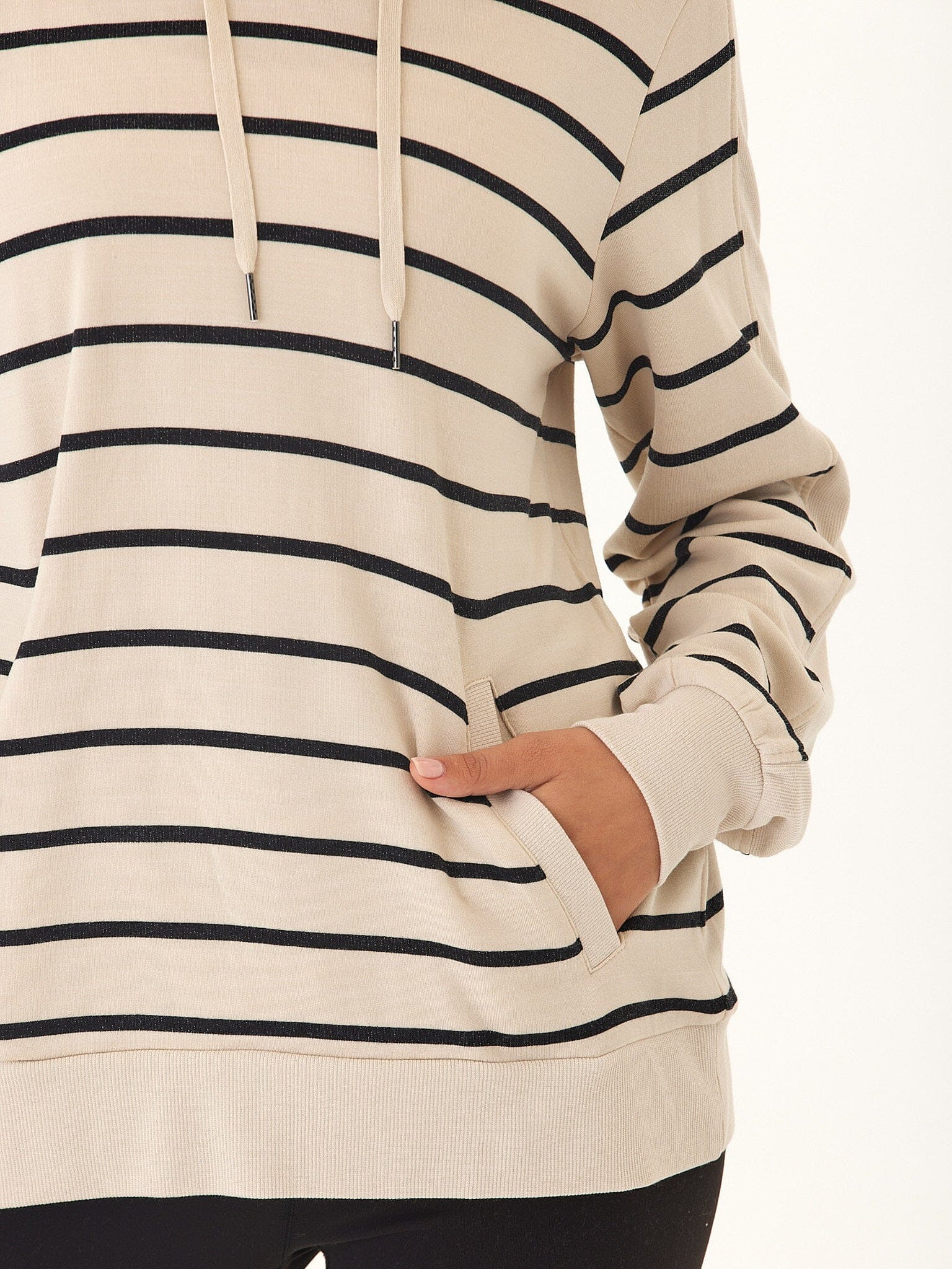 Romi Feather Fleece Rib Mix Striped Hoodie for Women