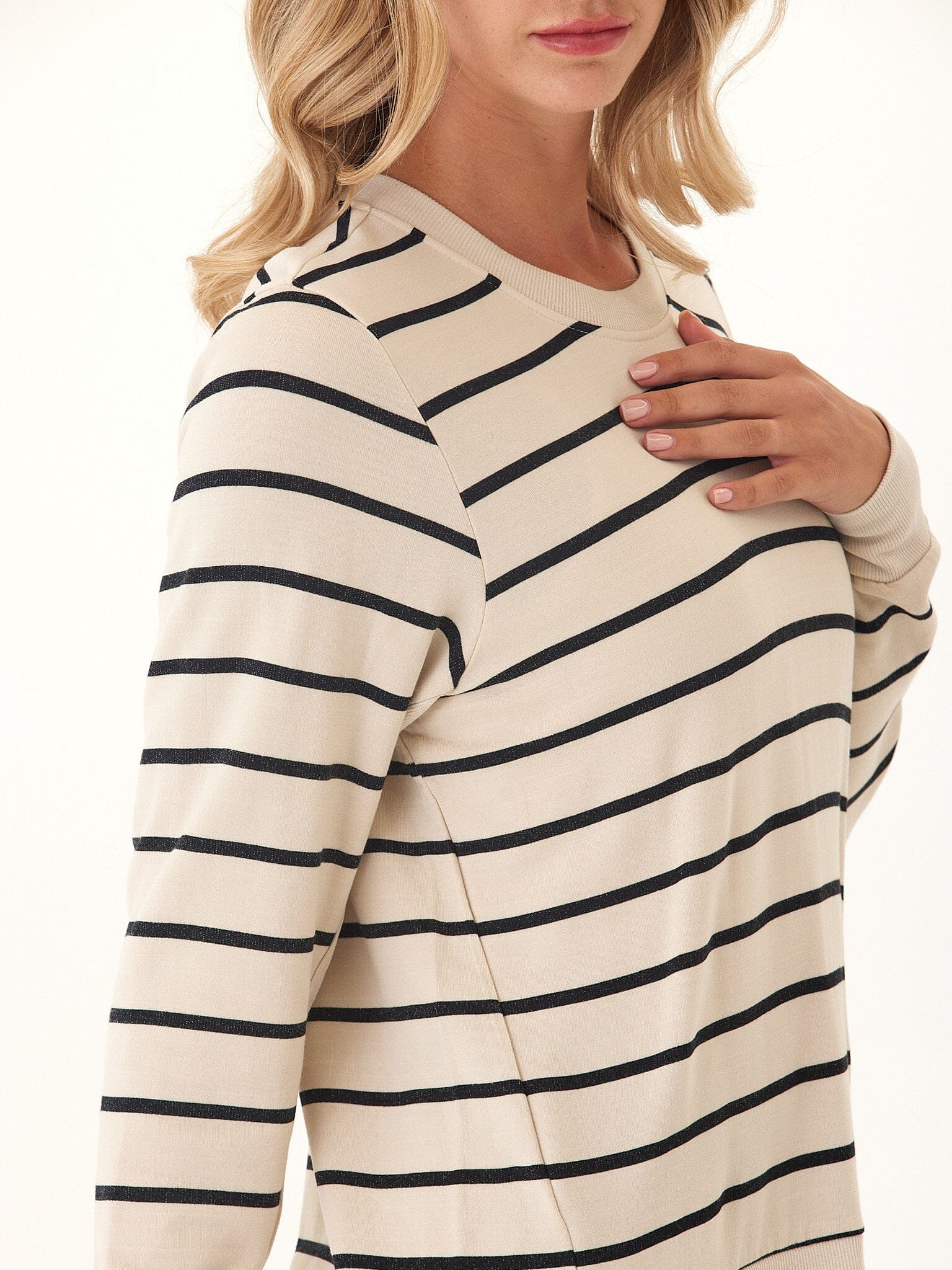 Quincy Feather Fleece Striped Rib Mix Pullover