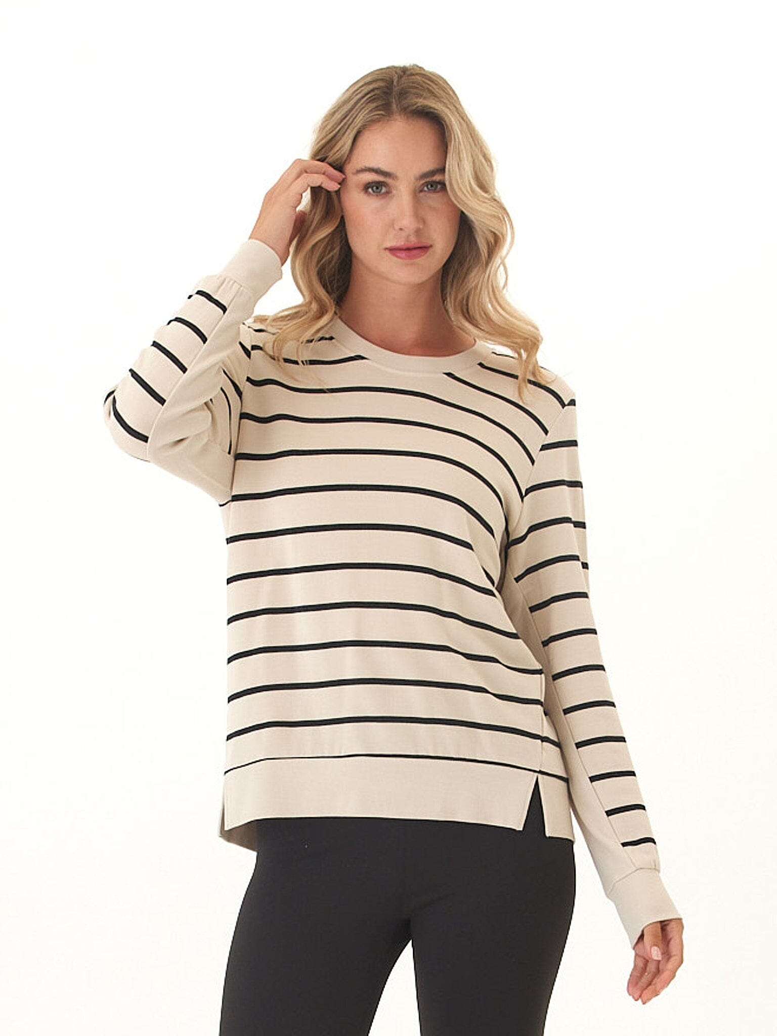 Quincy Feather Fleece Striped Rib Mix Pullover