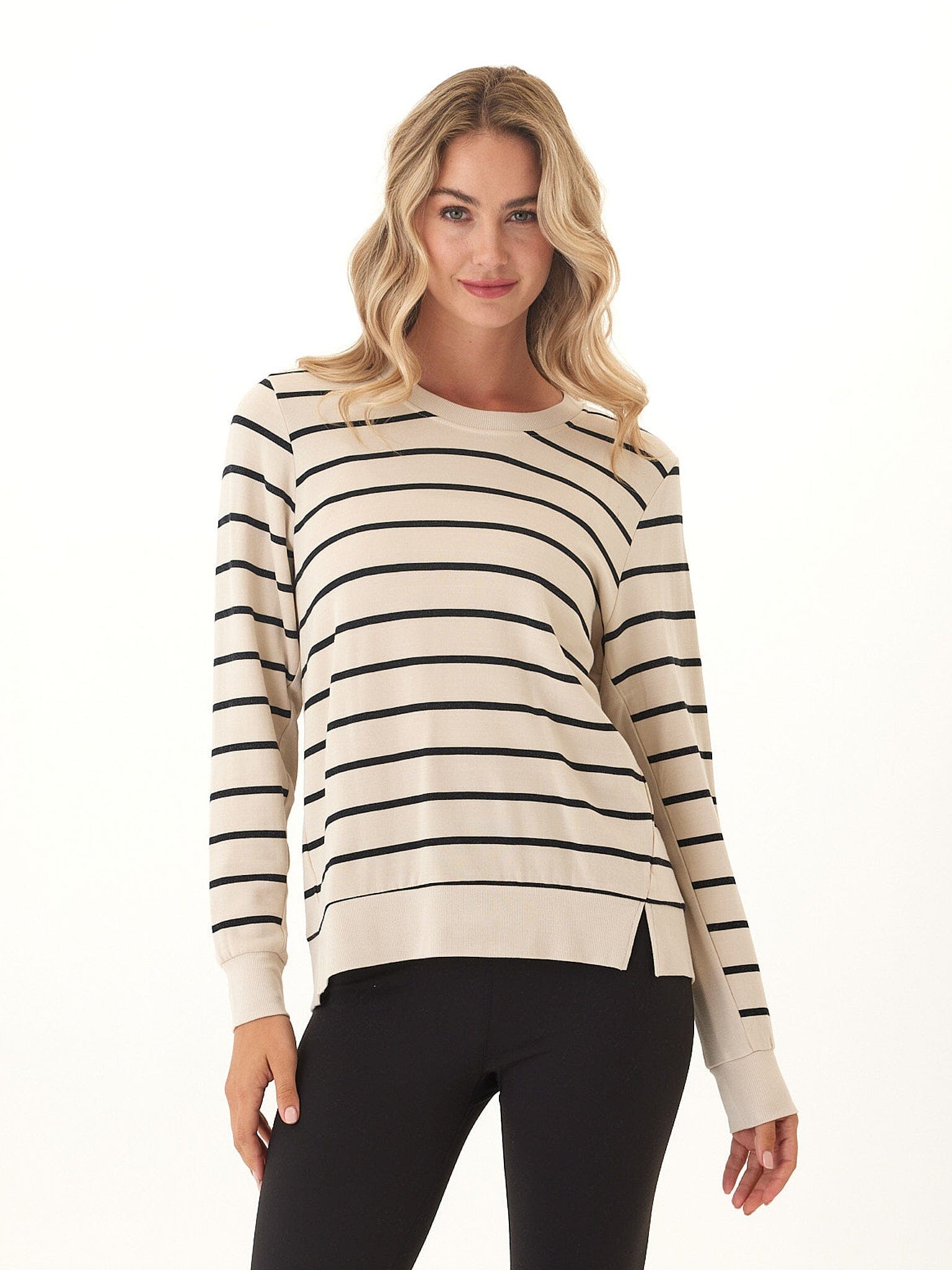 Quincy Feather Fleece Striped Rib Mix Pullover