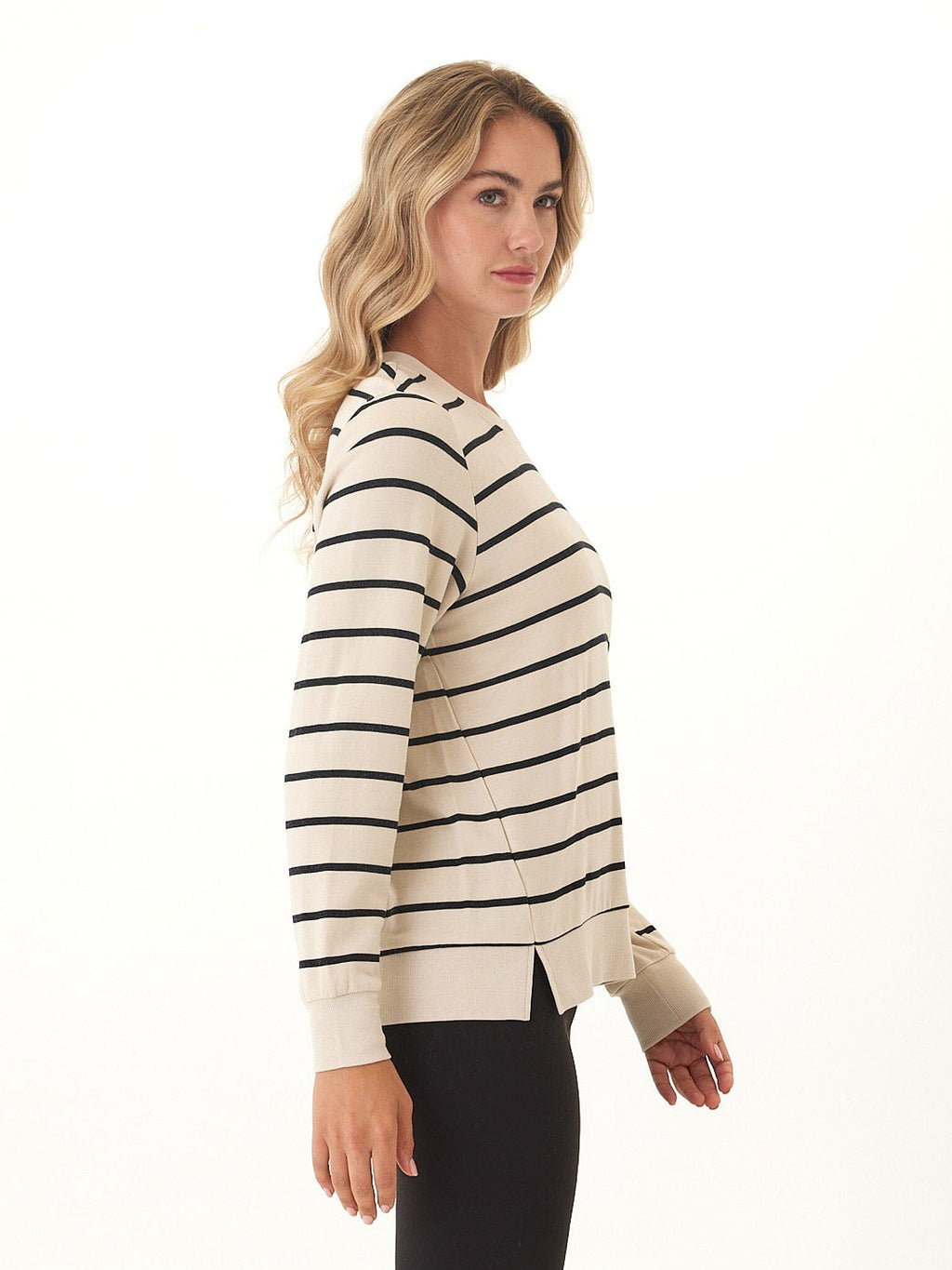 Quincy Feather Fleece Striped Rib Mix Pullover
