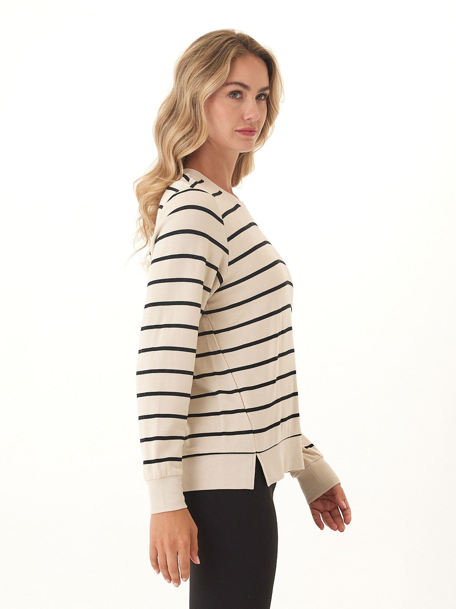 Quincy Feather Fleece Striped Rib Mix Pullover