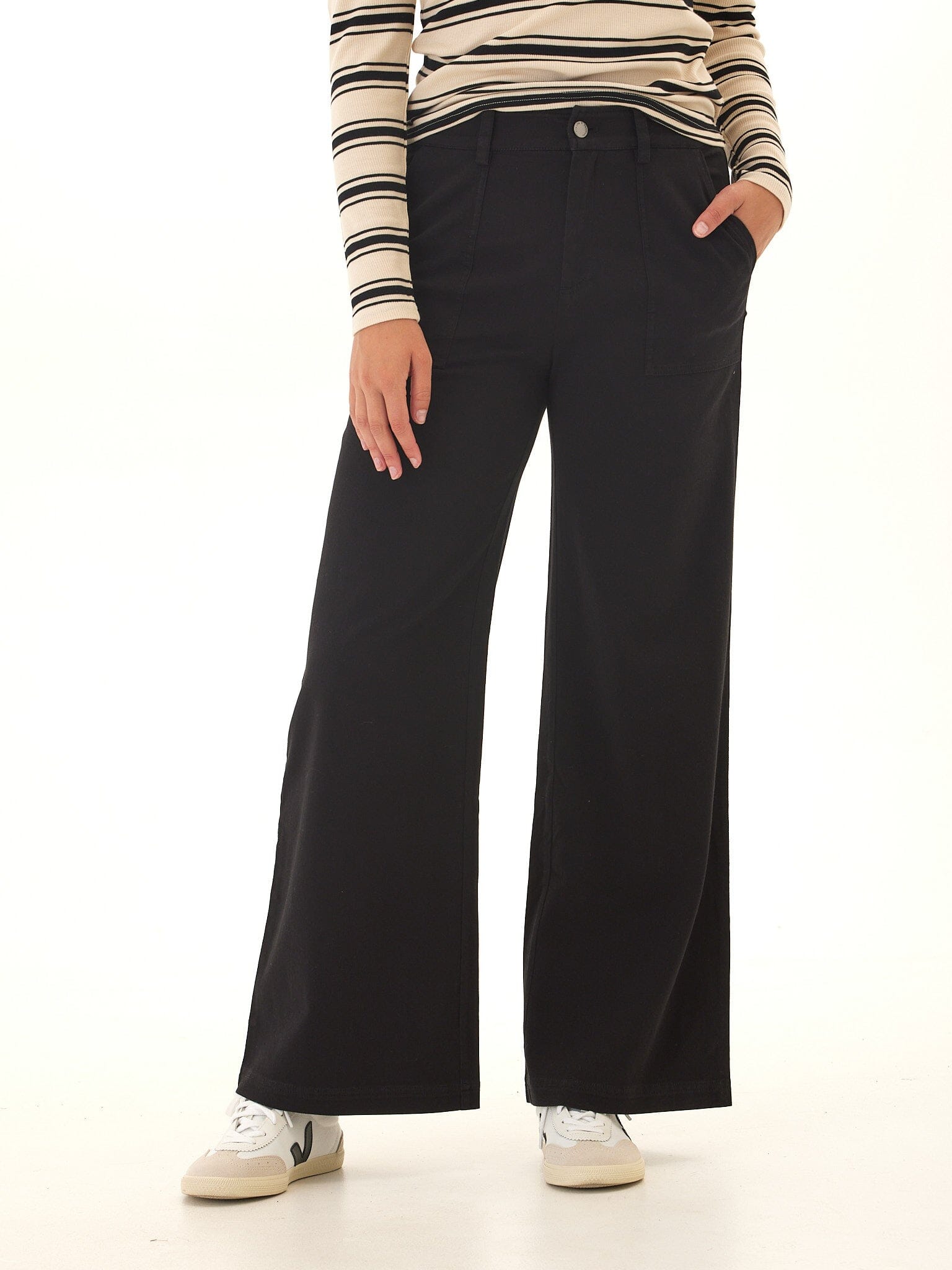 Pamela Rivet Detail Stretch Twill Wide Leg Pant