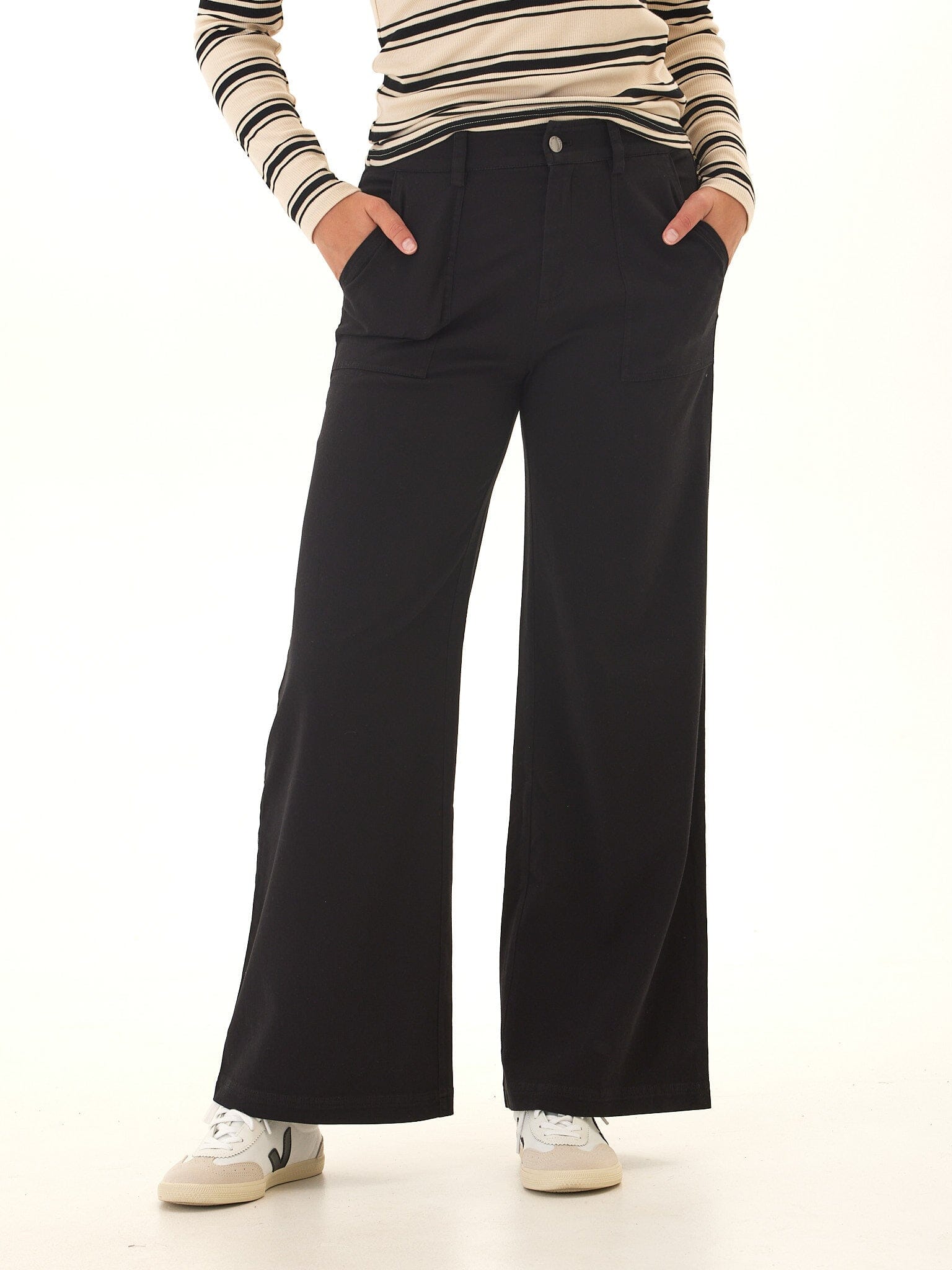 Pamela Rivet Detail Stretch Twill Wide Leg Pant