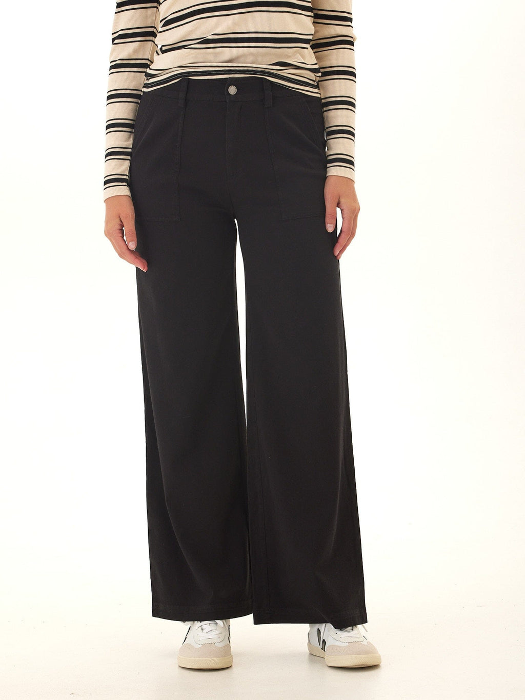 Pamela Rivet Detail Stretch Twill Wide Leg Pant