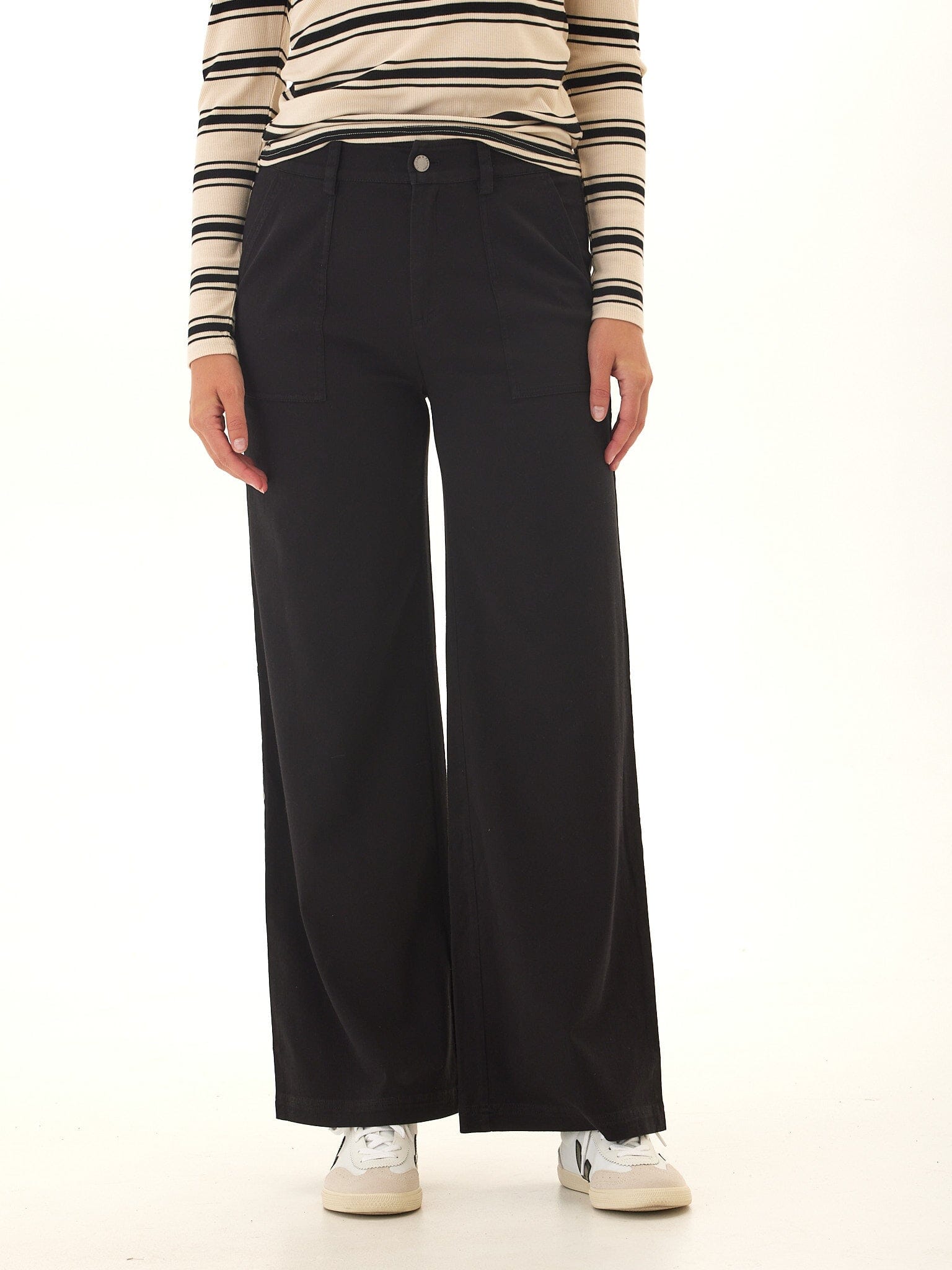 Pamela Rivet Detail Stretch Twill Wide Leg Pant