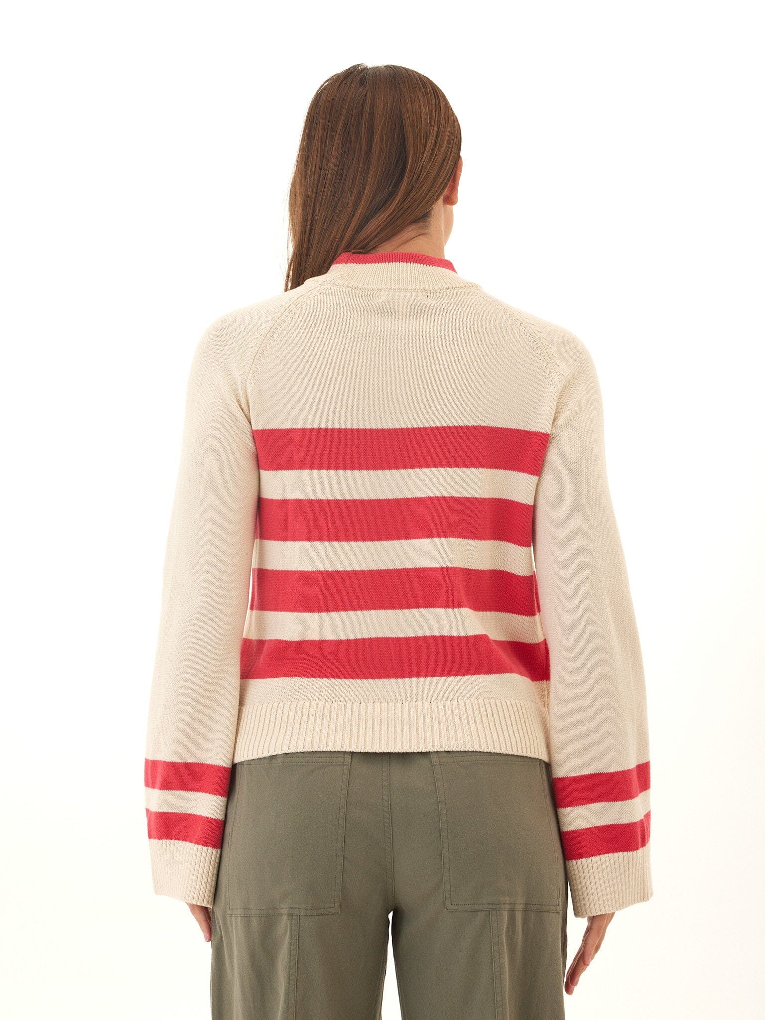 Striped Cotton Blend Raglan Sweater with Flared Sleeves