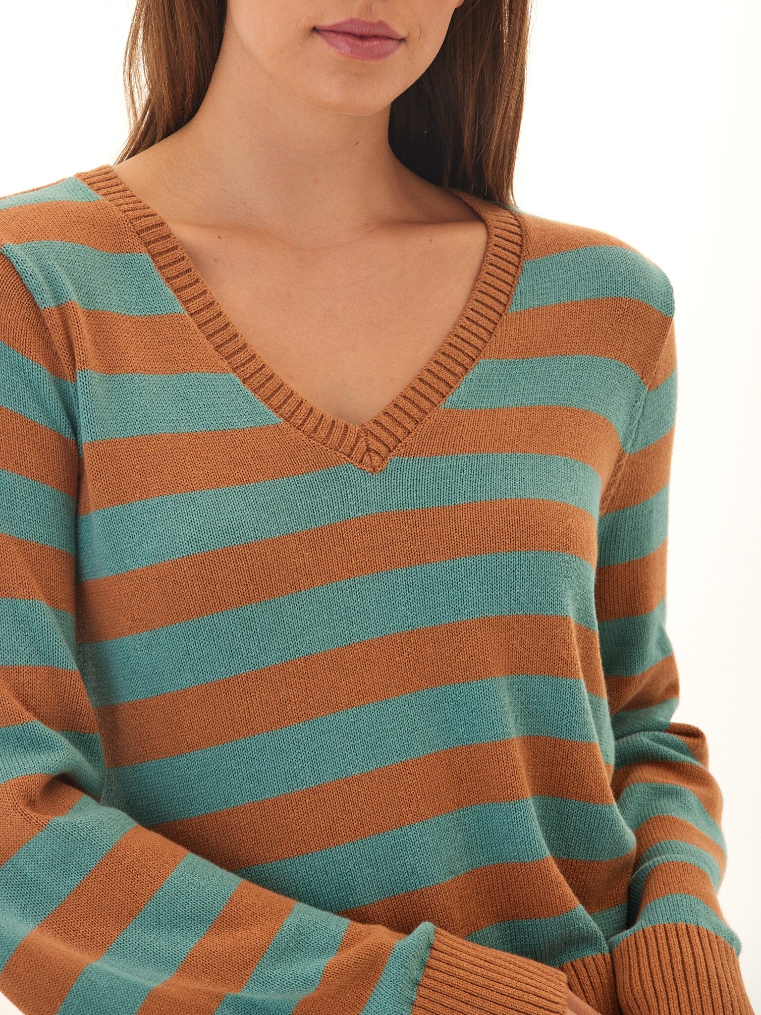 Kiley Summit Stripe V-Neck Cotton Blend Bell Sleeve Sweater