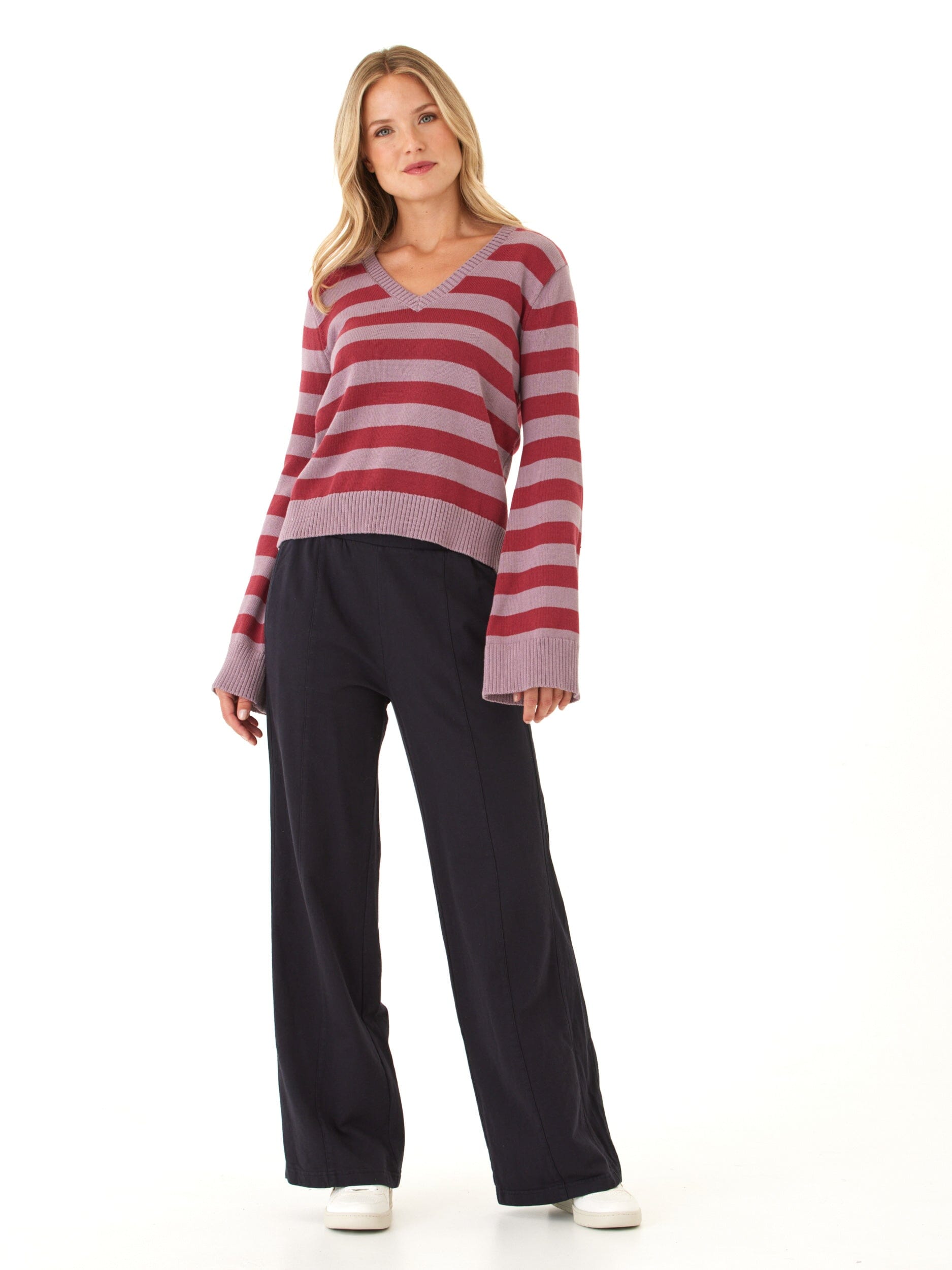 Kiley Summit Stripe Cotton Blend Bell Sleeve Sweater