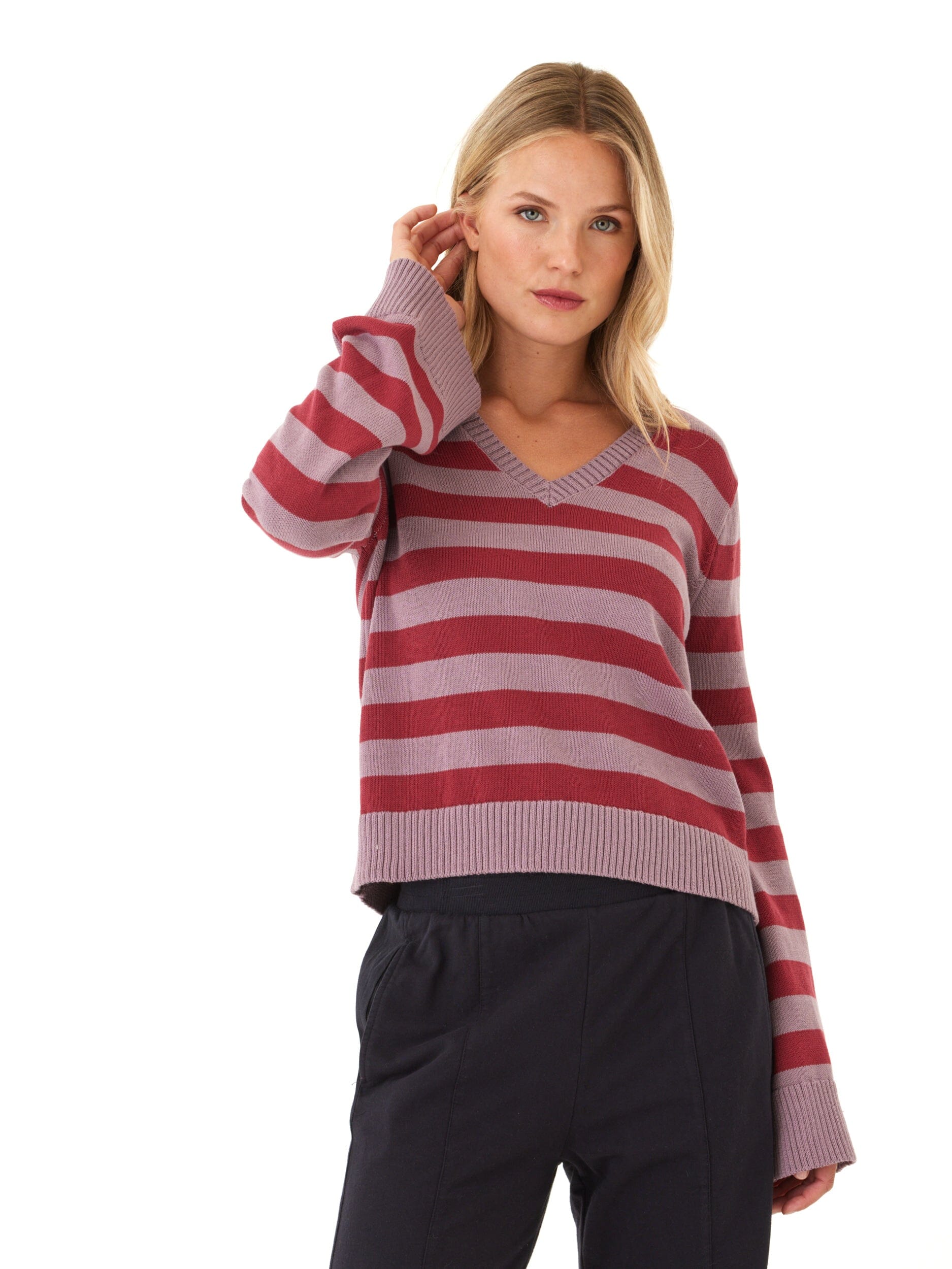 Kiley Summit Stripe Cotton Blend Bell Sleeve Sweater