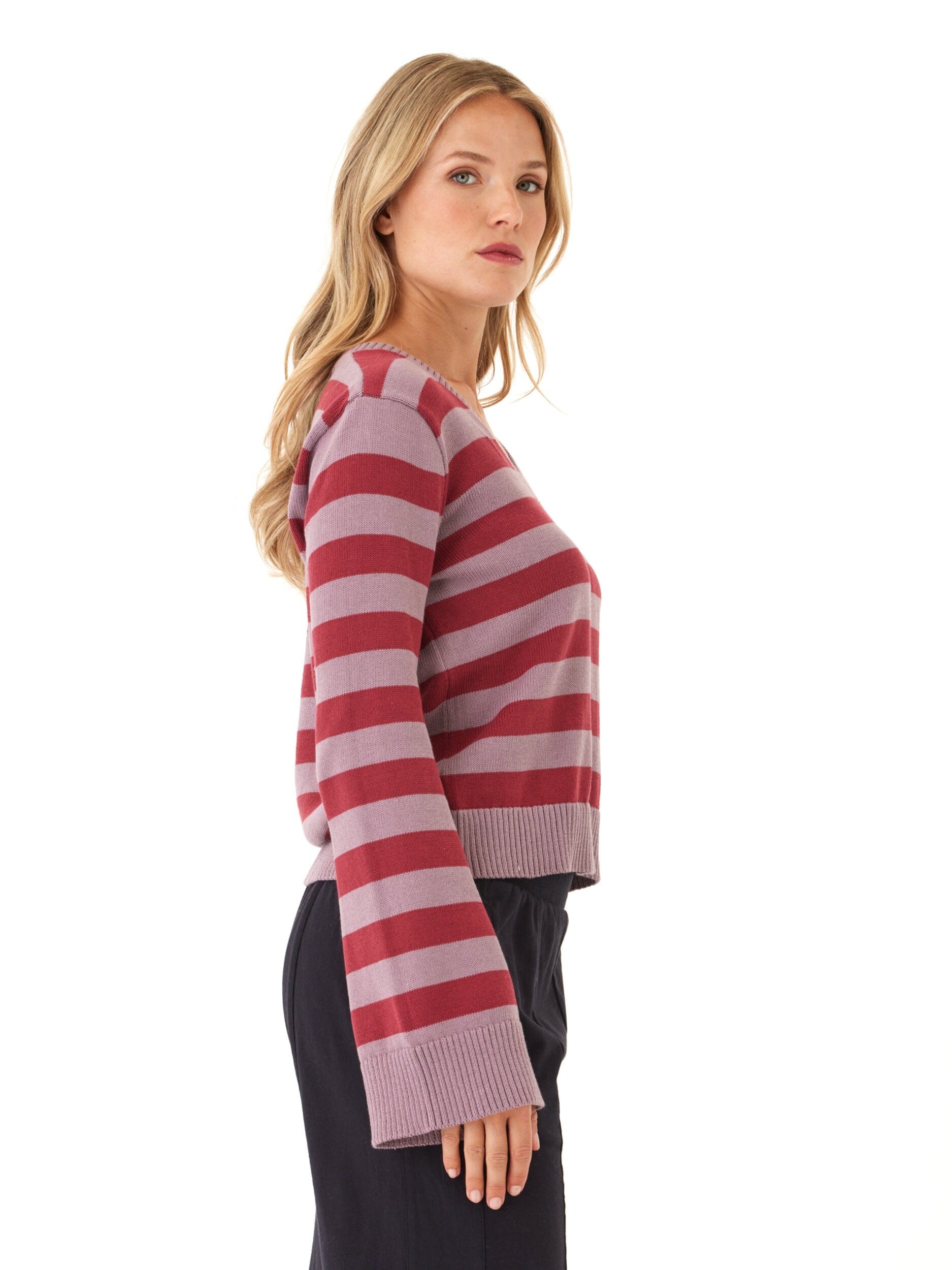 Kiley Summit Stripe Cotton Blend Bell Sleeve Sweater