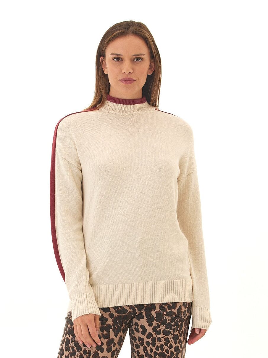 Akiko Mock Neck Cotton Blend Turtleneck Sweater with Side Stripes