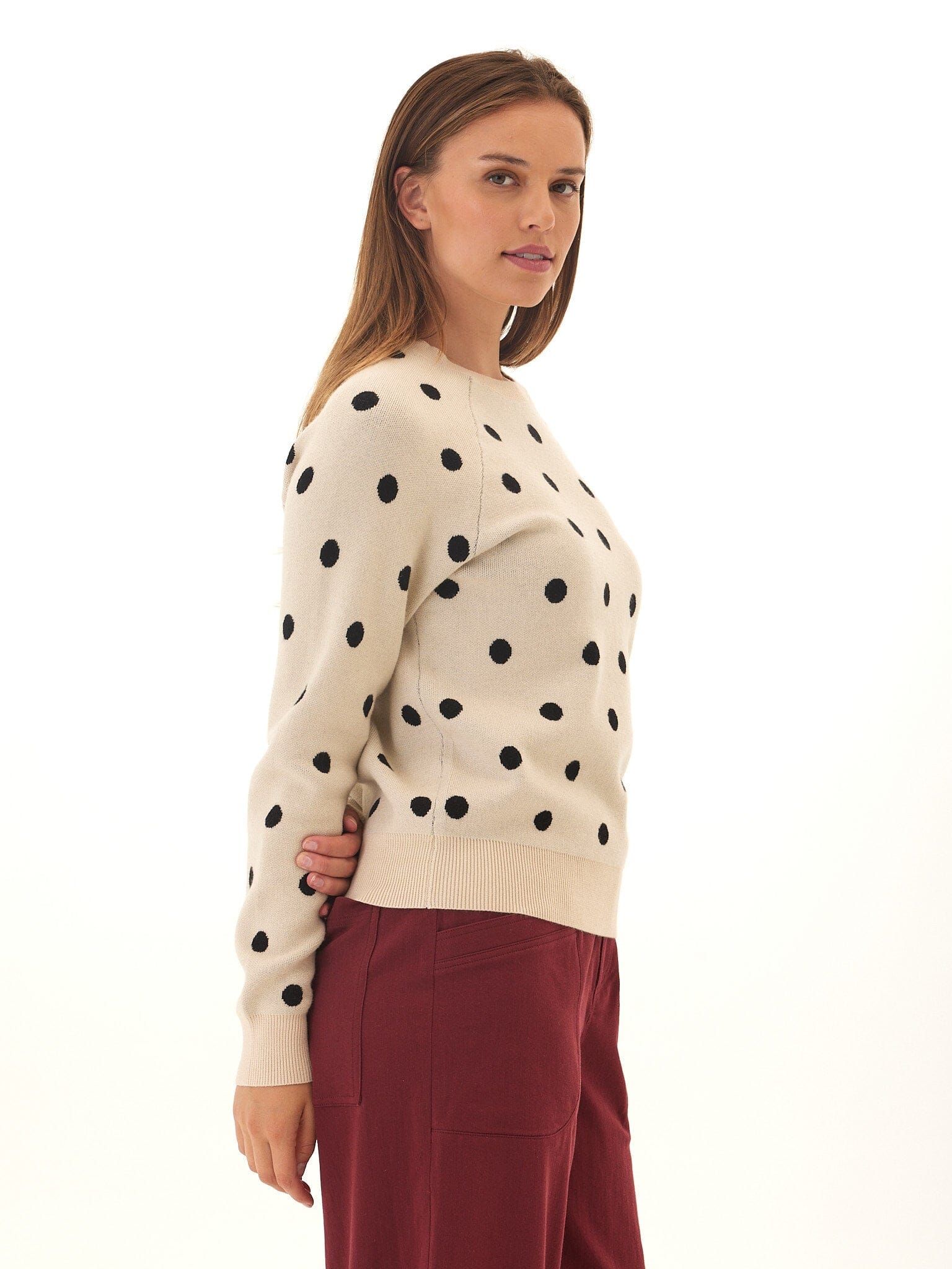 Deandra Polka Dot Cozy Sweater: Classic Crewneck Knit Pullover