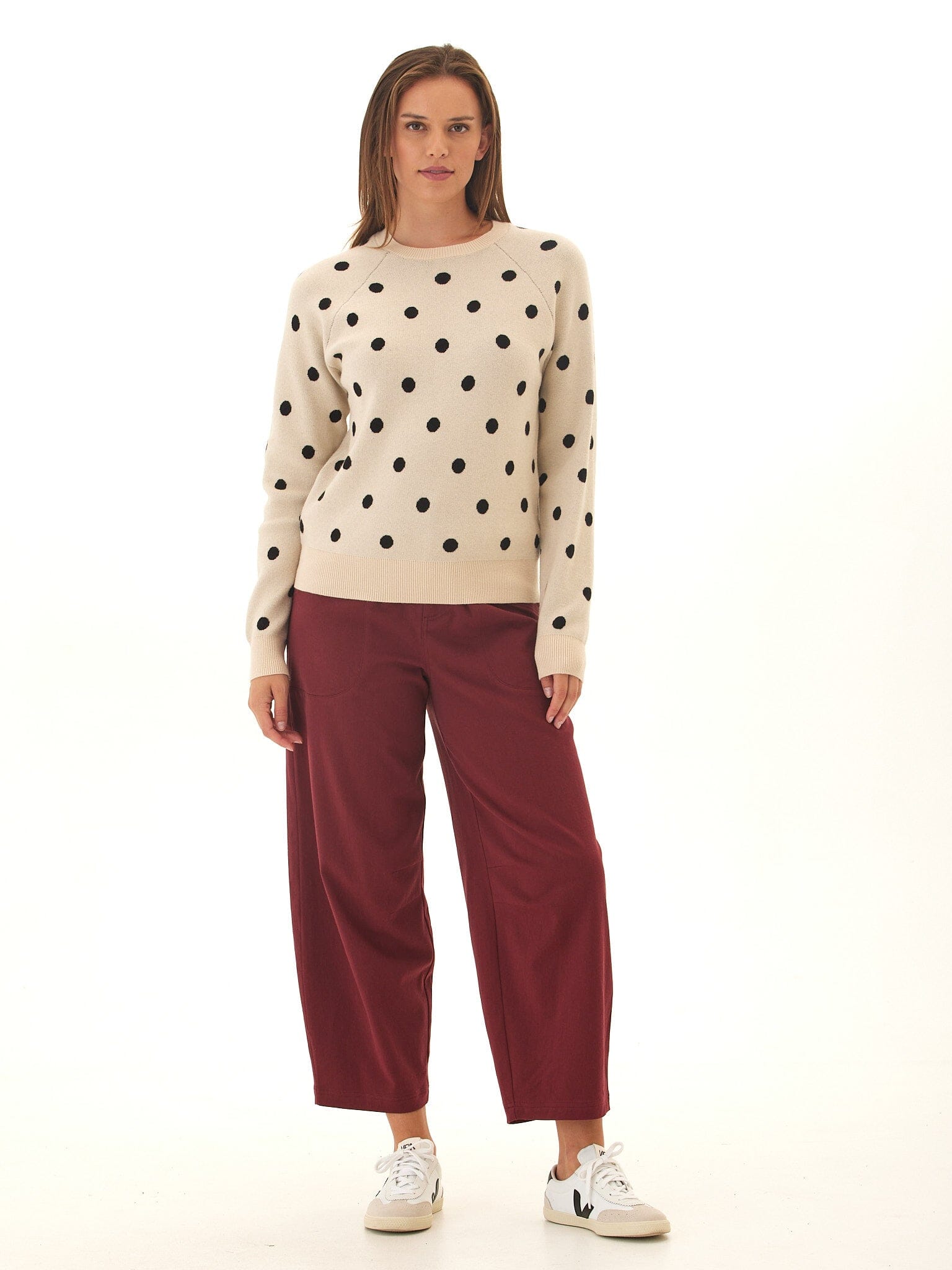 Deandra Polka Dot Cozy Sweater: Classic Crewneck Knit Pullover