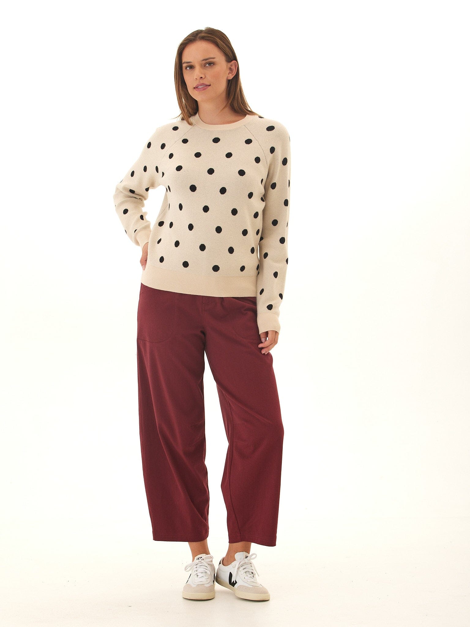 Deandra Polka Dot Cozy Sweater: Classic Crewneck Knit Pullover