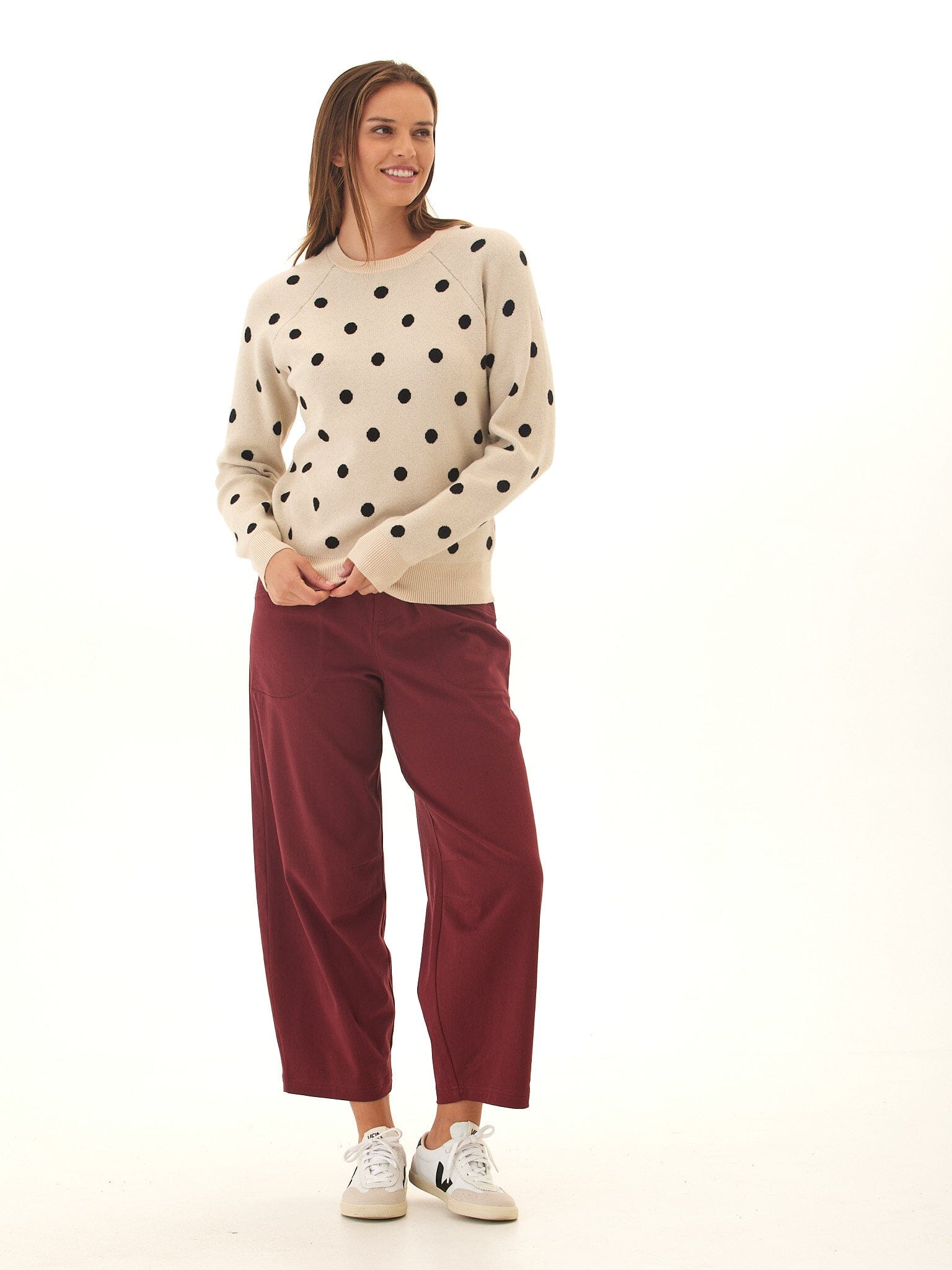 Deandra Polka Dot Cozy Sweater: Classic Crewneck Knit Pullover