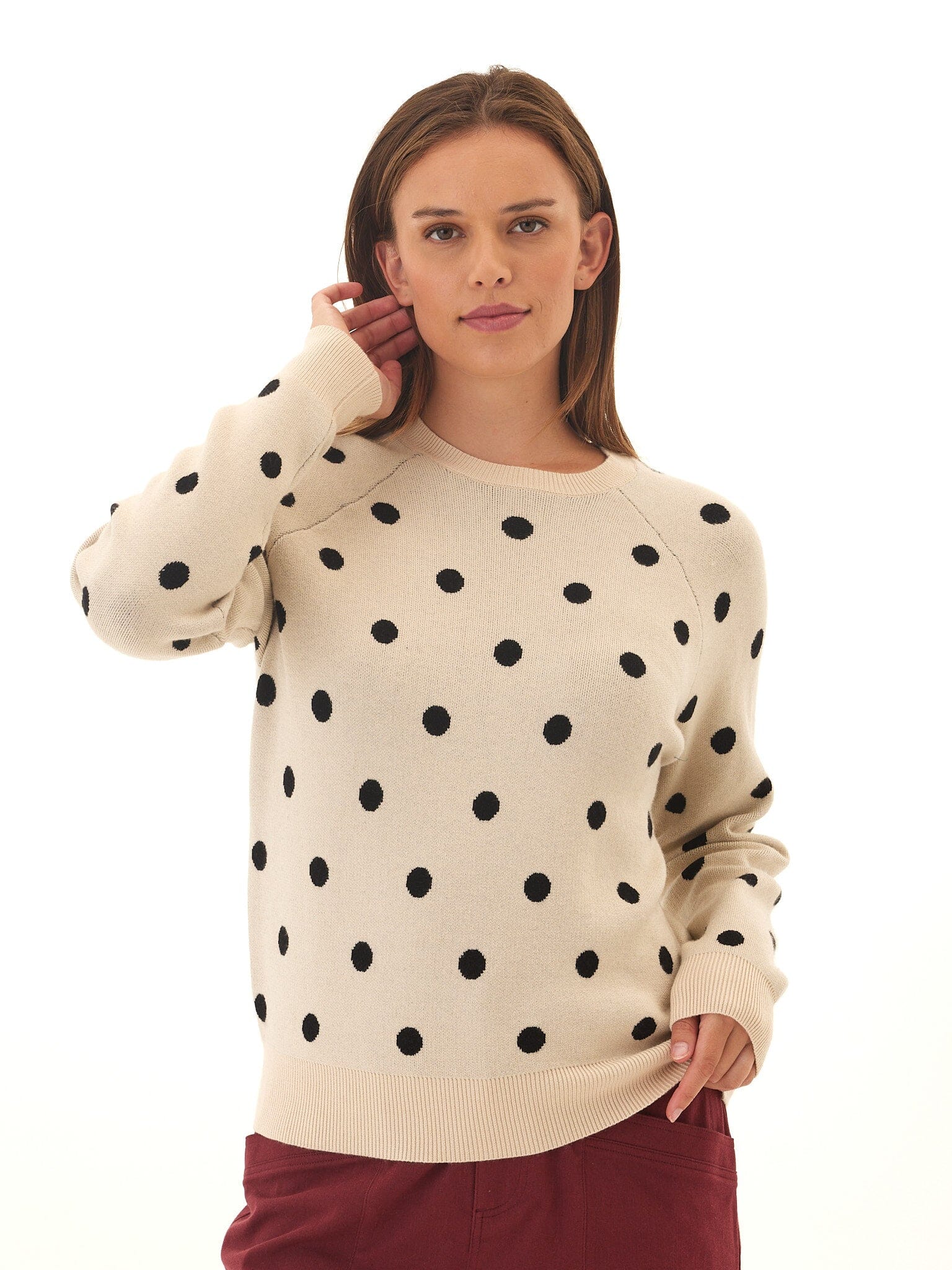 Deandra Polka Dot Cozy Sweater: Classic Crewneck Knit Pullover