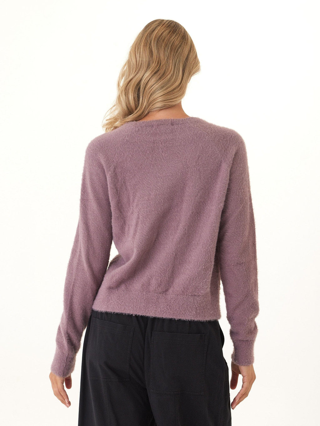 Fuzzy Knit Raglan Pullover in Dusty-Purple and Mauve