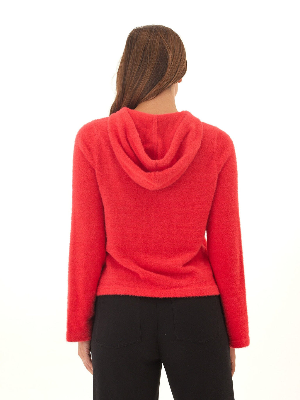 Fuzzy Knit Cropped Hoodie with Flared Sleeves - Relaxed Fit