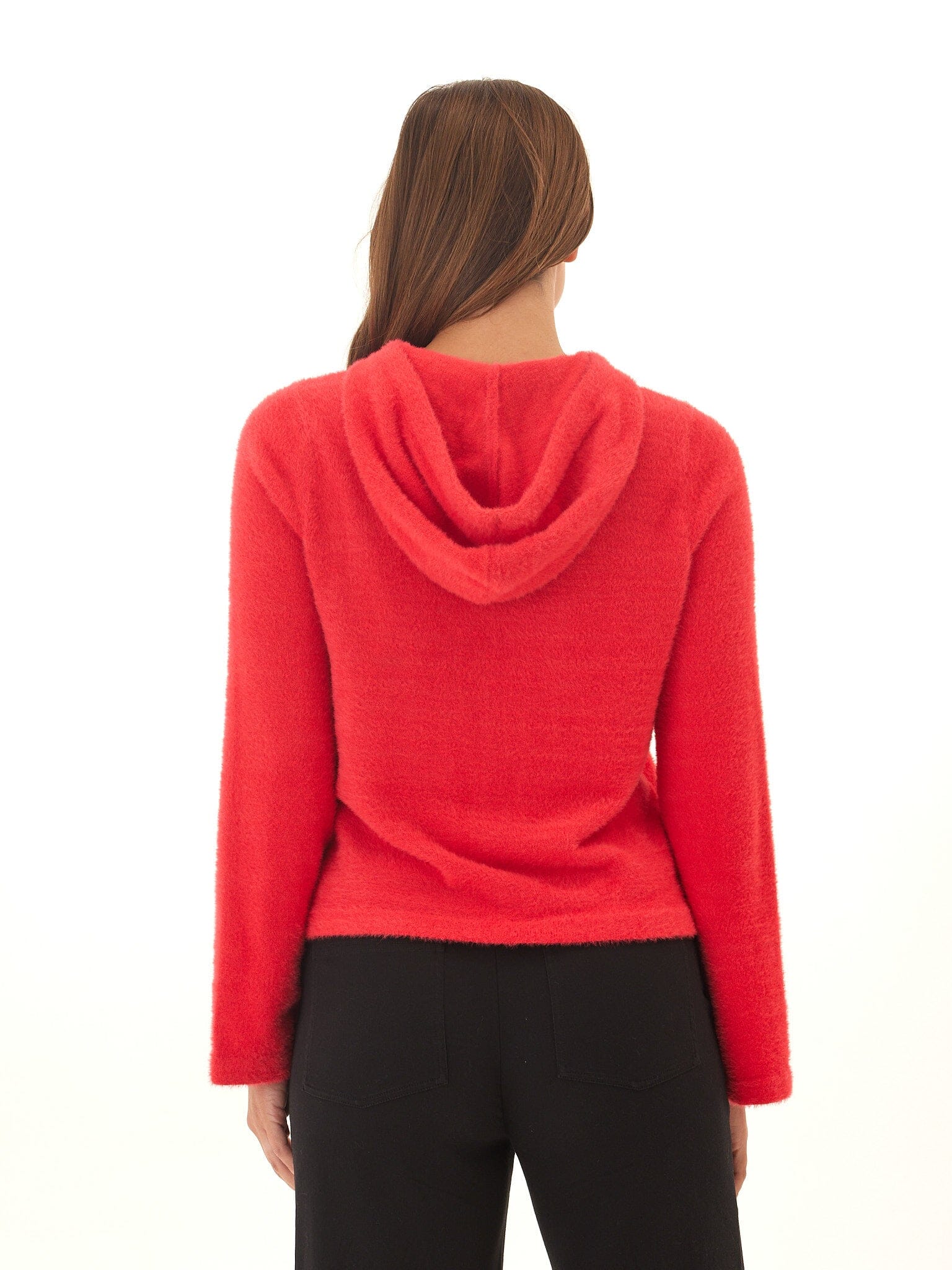Fuzzy Knit Cropped Hoodie with Flared Sleeves - Relaxed Fit