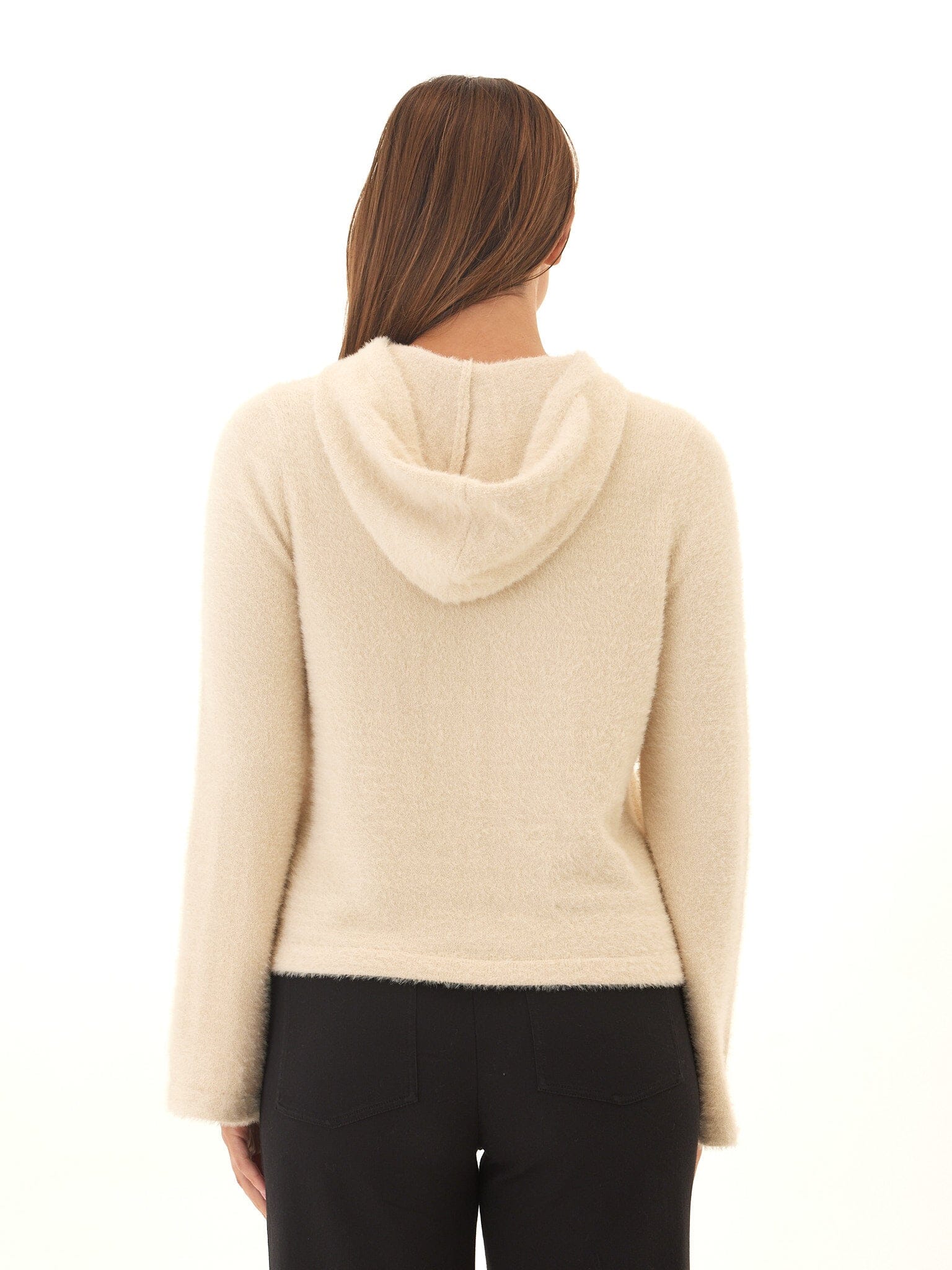 Fuzzy Knit Cropped Hoodie with Flared Sleeves