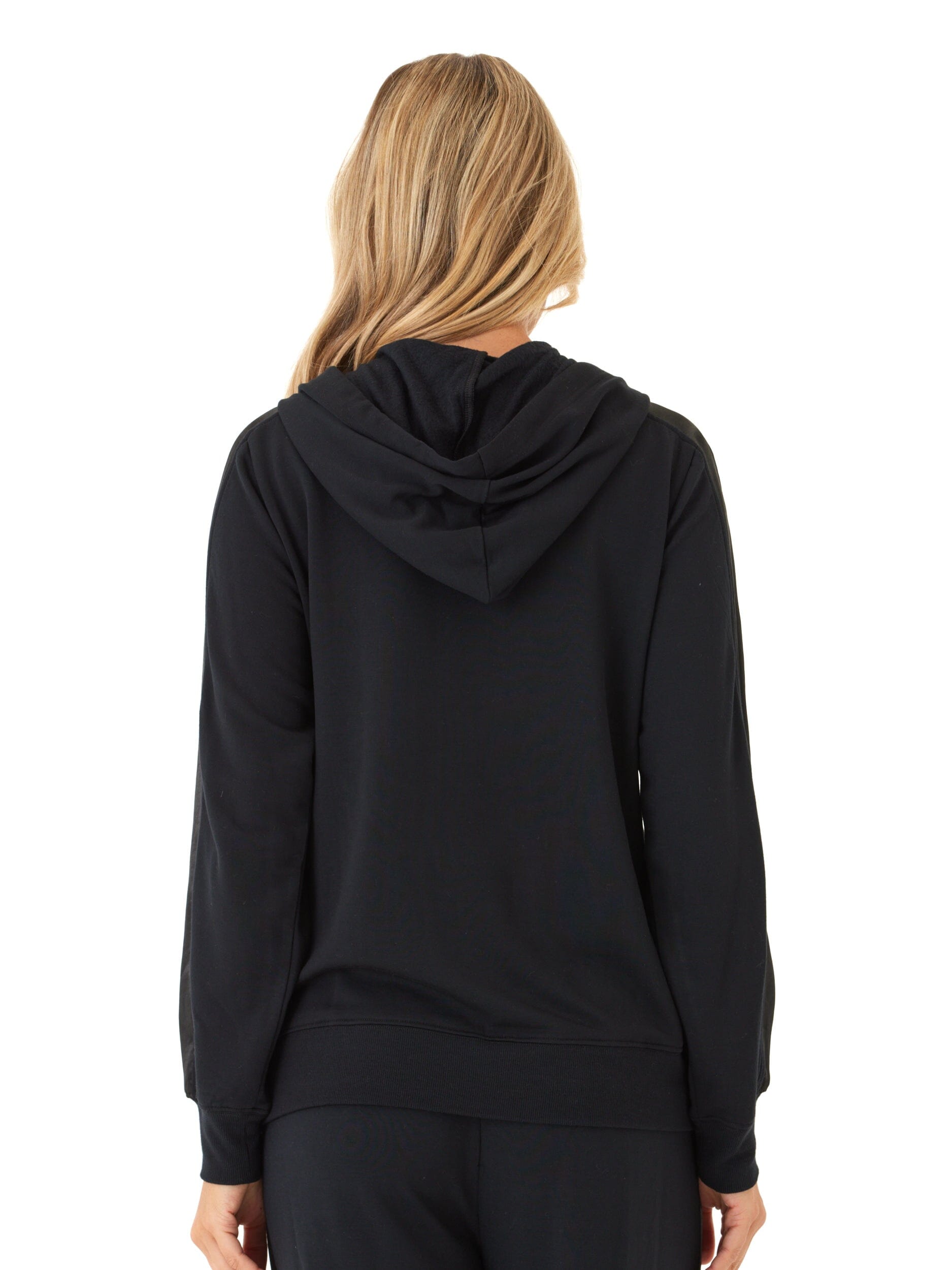 Romi Feather Fleece Trim Detail Hoodie in Black