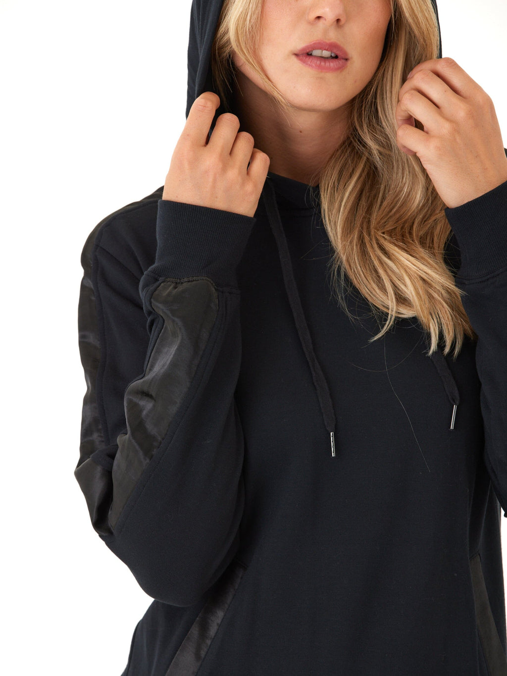 Romi Feather Fleece Trim Detail Hoodie in Black