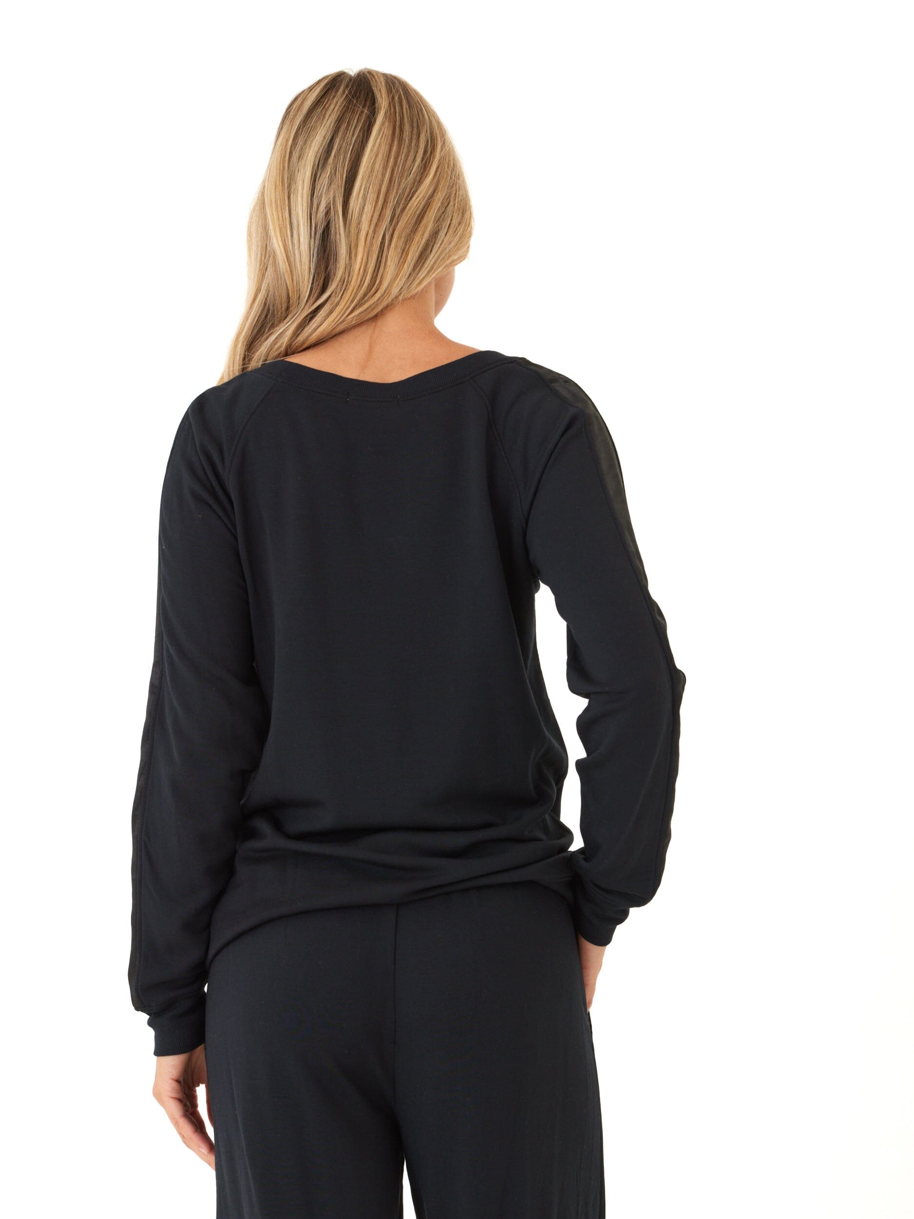 Feather Fleece Raglan Pullover with Satin Trim and Thumb Holes