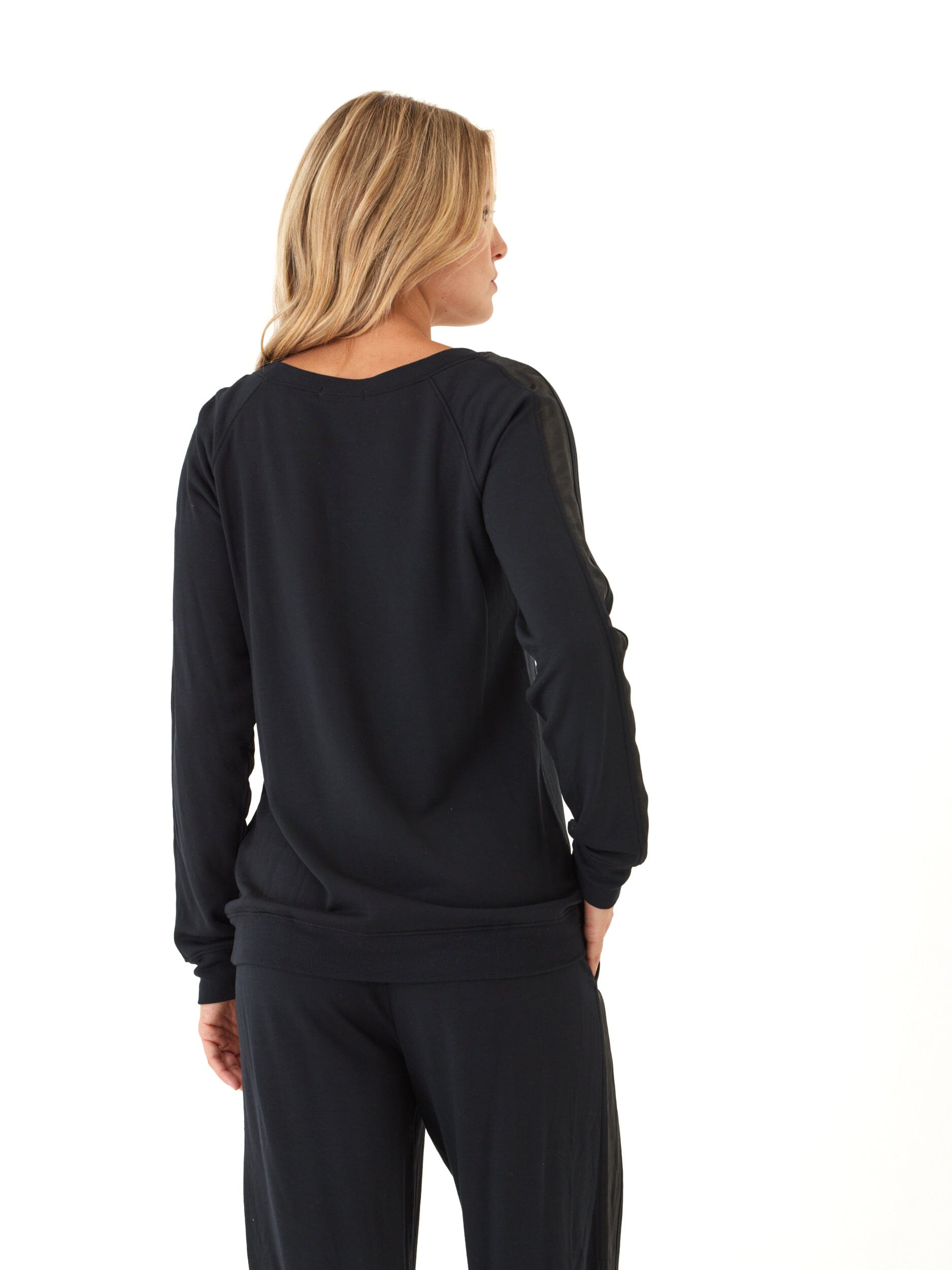 Feather Fleece Raglan Pullover with Satin Trim and Thumb Holes