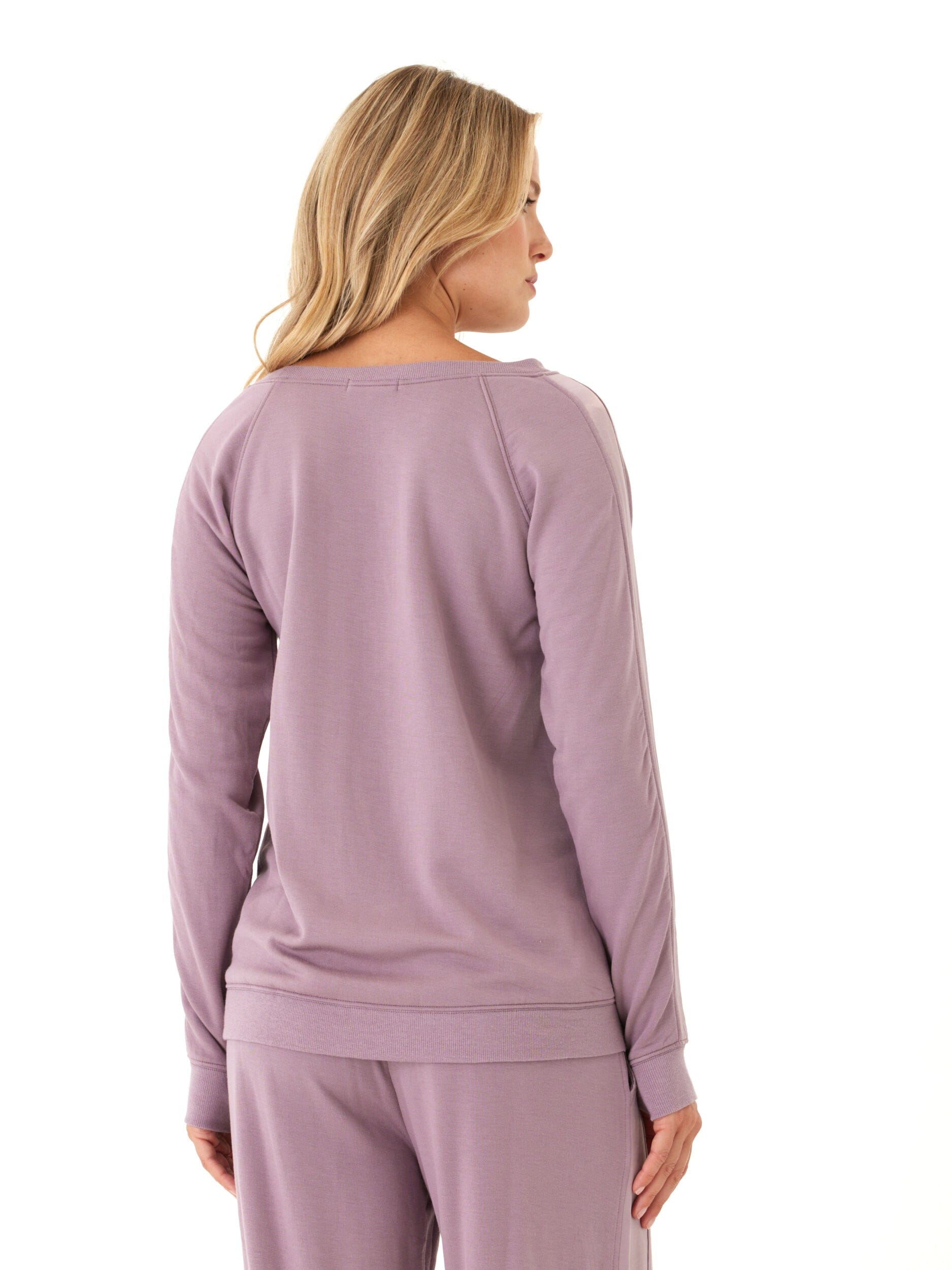 Priscilla Feather Fleece Satin Trim Raglan Crewneck Pullover