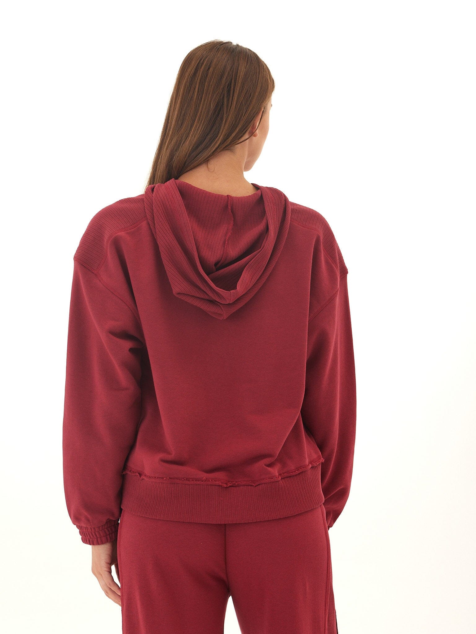 Starla French Terry Rib Mix Zip Hoodie in Burgundy and Maroon