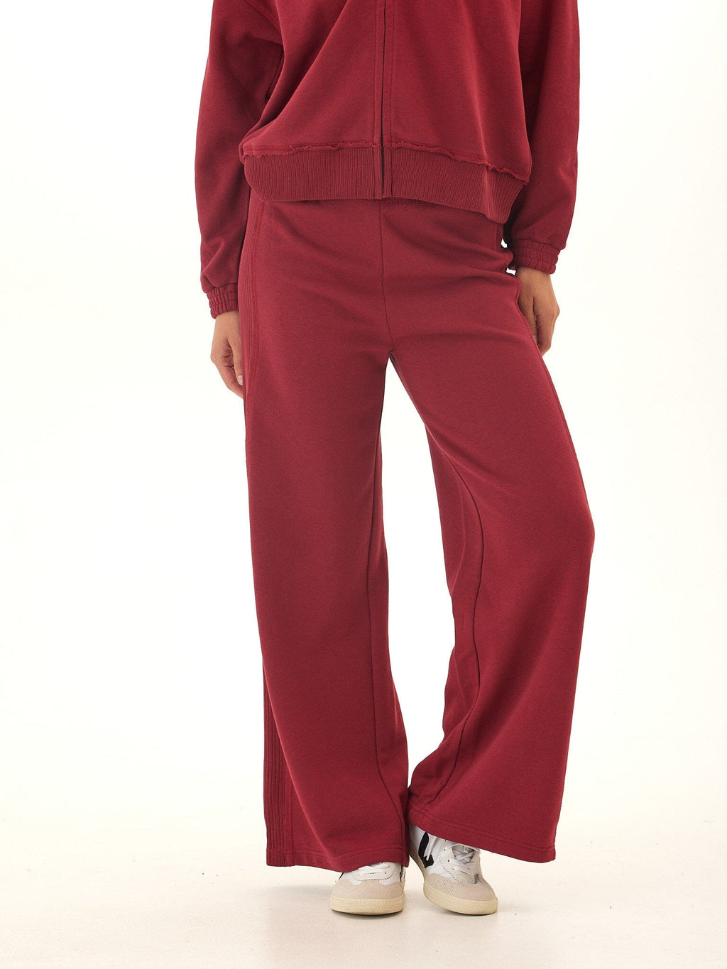 Elexis French Terry Wide Leg Pant in Burgundy Sporty Loungewear