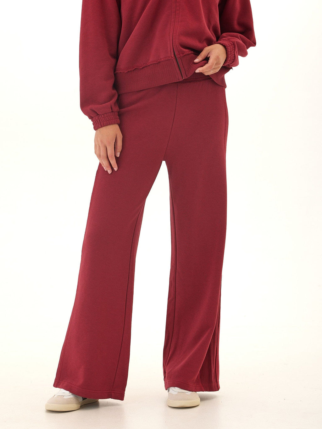 Elexis French Terry Wide Leg Pant in Burgundy Sporty Loungewear