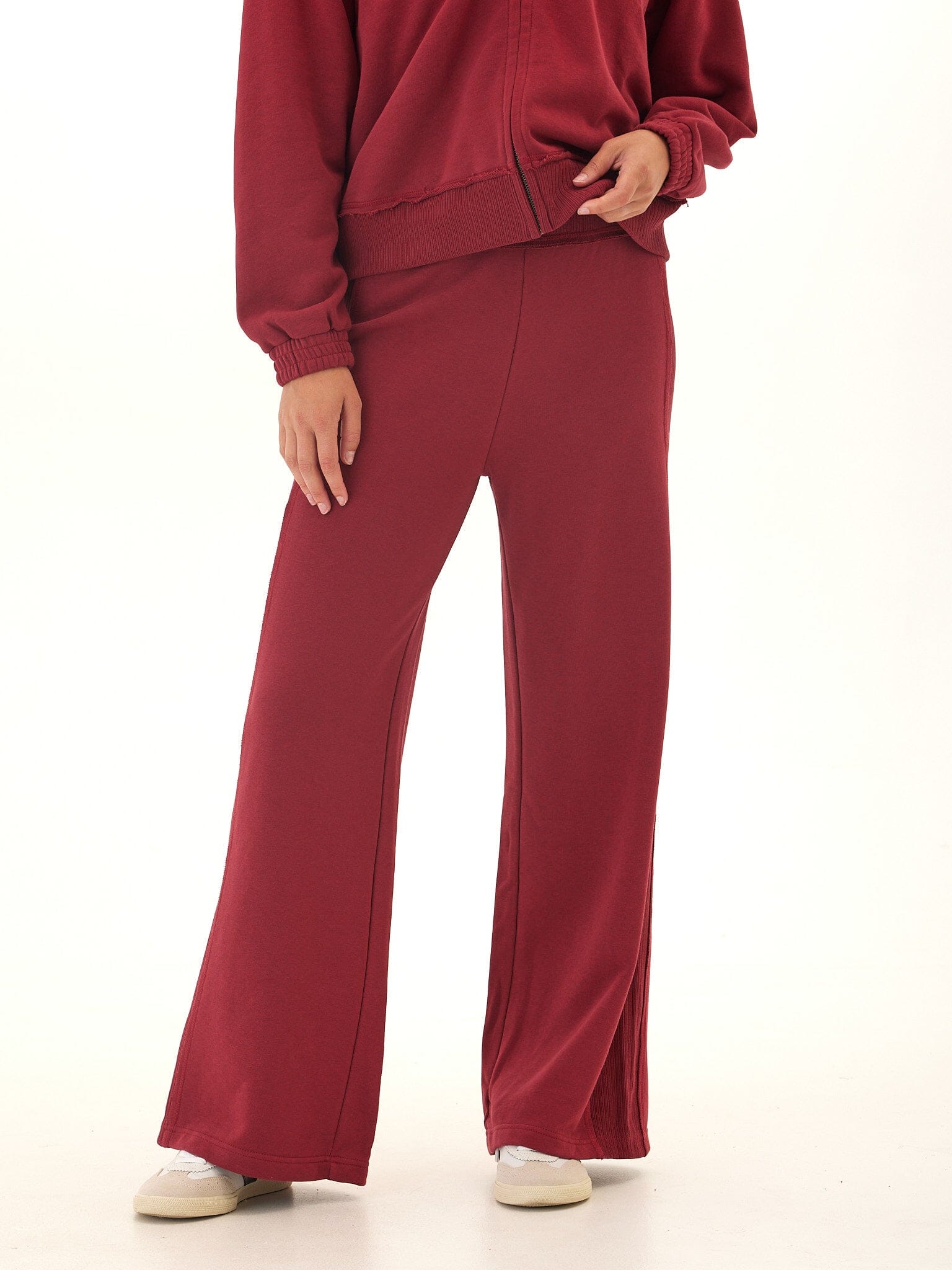 Elexis French Terry Wide Leg Pant in Burgundy Sporty Loungewear