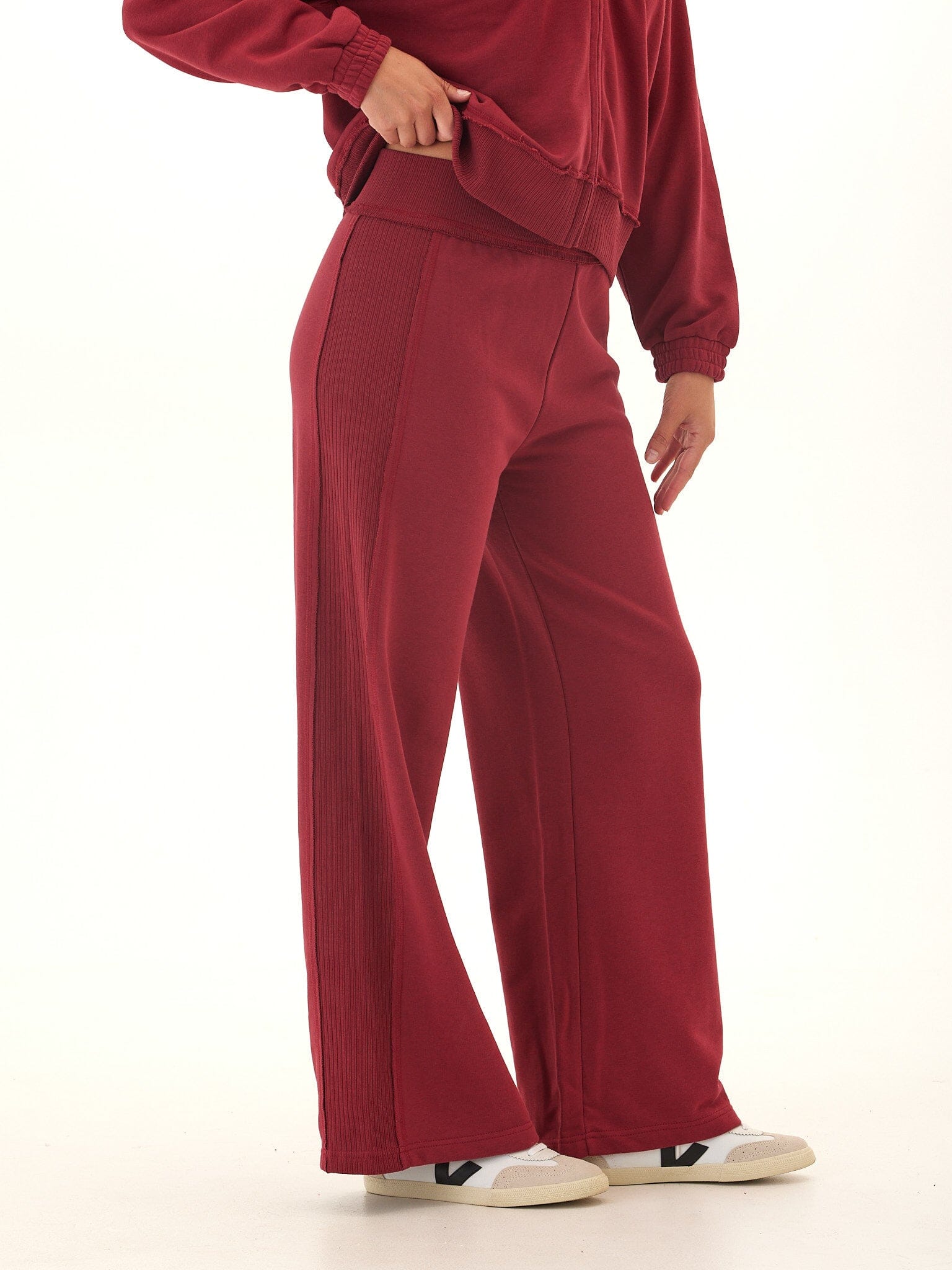 Elexis French Terry Wide Leg Pant in Burgundy Sporty Loungewear