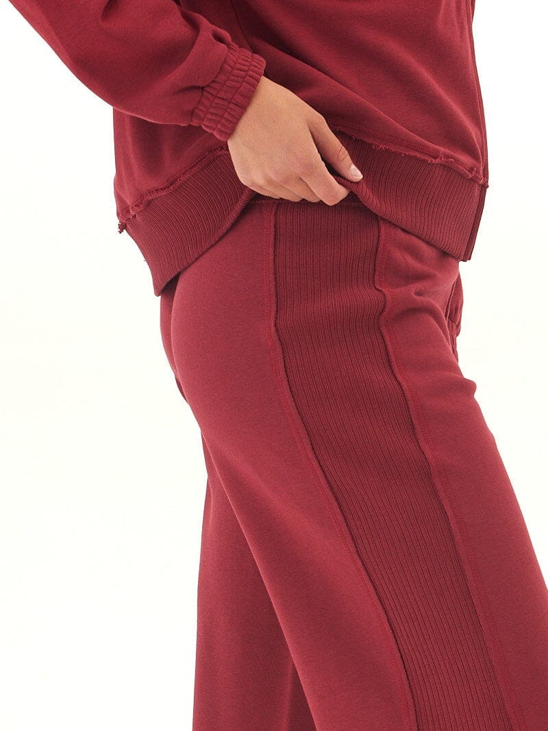 Elexis French Terry Wide Leg Pant in Burgundy Sporty Loungewear